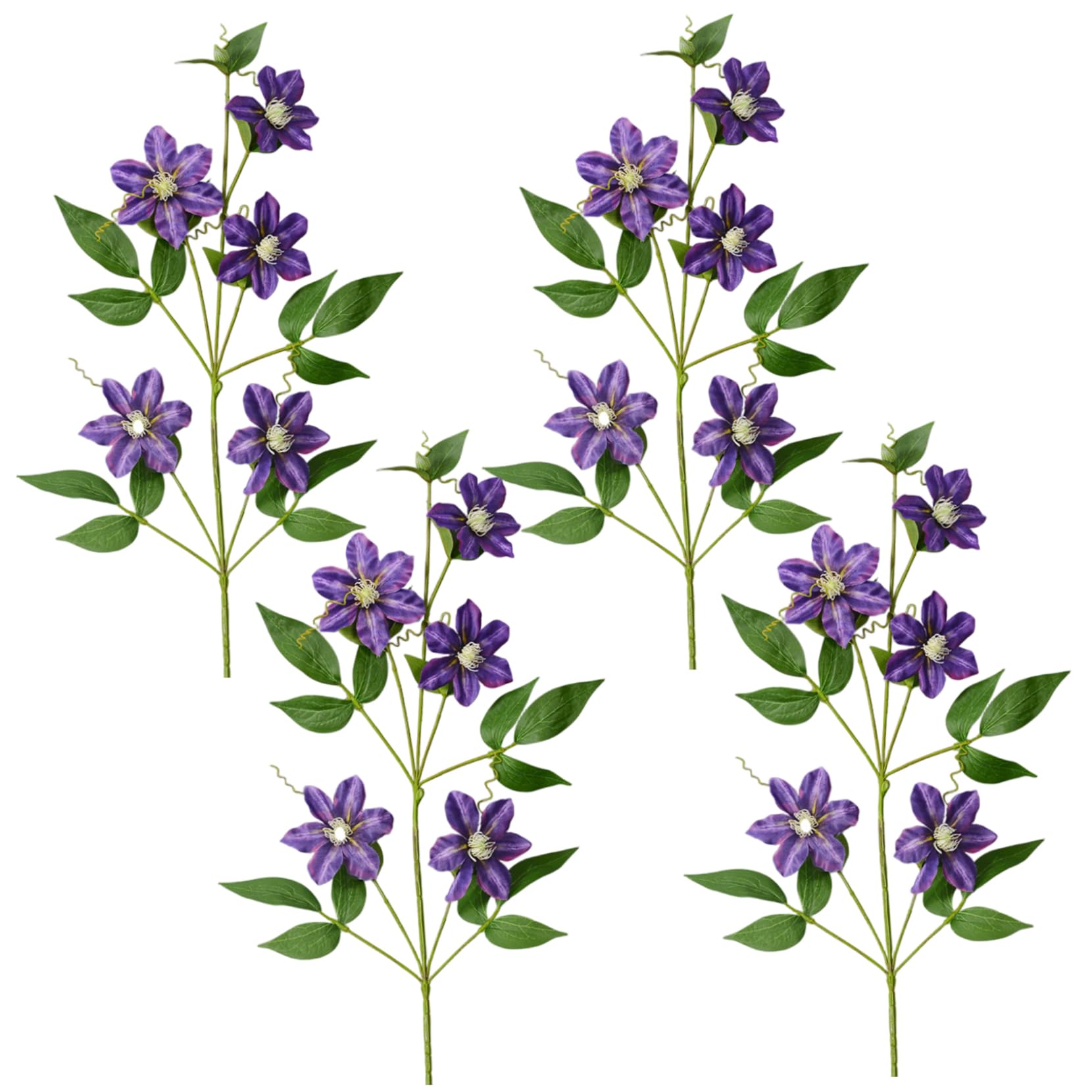 Fleurs violettes en soie réalistes paquet de 4 branches de clématite artificielle souple
