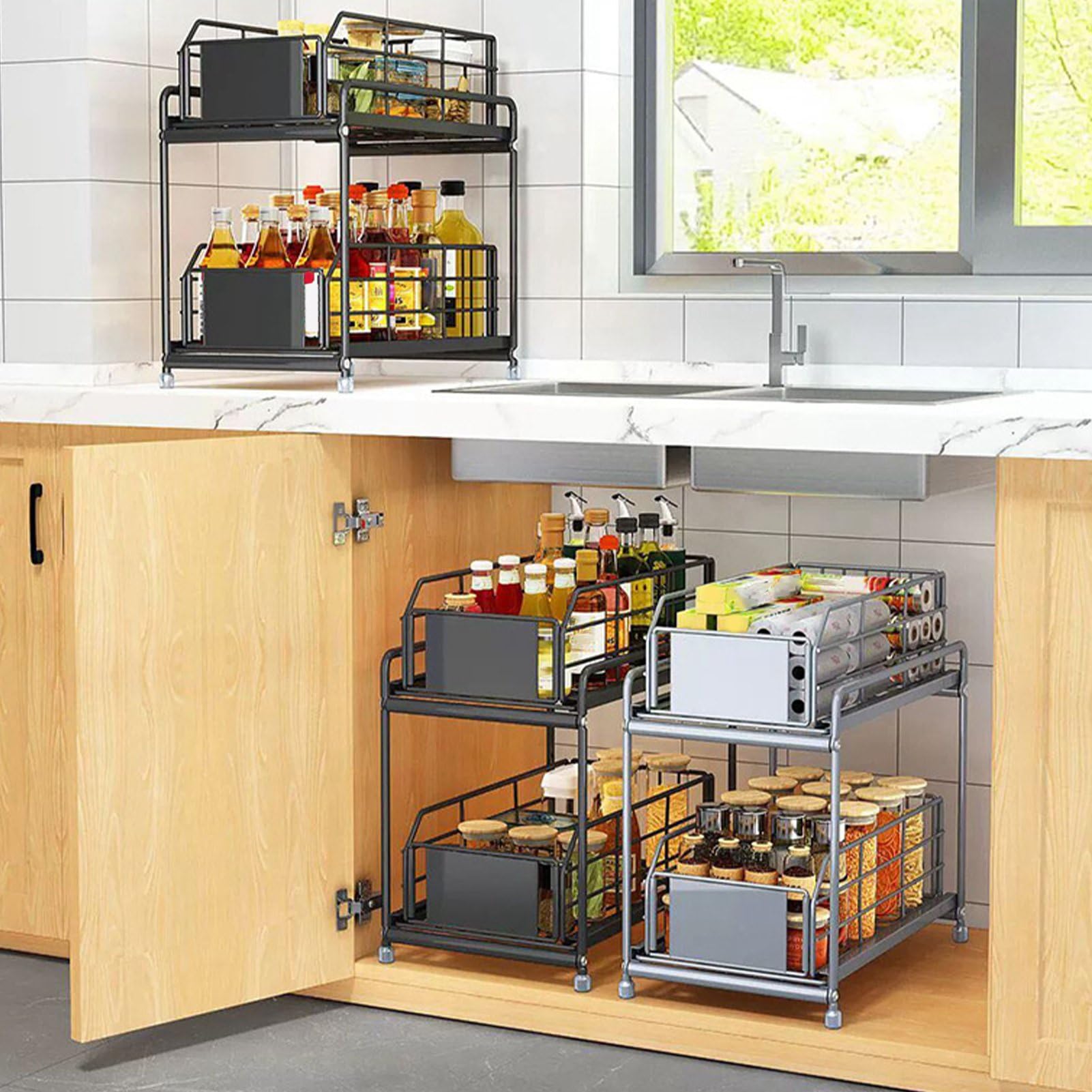 Großes Fassungsvermögen, einfacher Zugang zu Gewürzen und häufig verwendeten Töpfen, Küchenregal für Gewürze, Obst und wichtige Dinge, maximiert Platz und Entwirrung