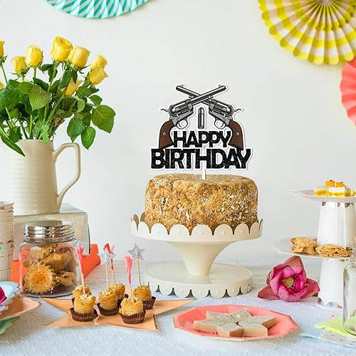 Miniatura 7 de Pistola negra con purpurina para decoración de pastel de cumpleaños con temática de alegría a pistola, suministros de decoración de fiesta de