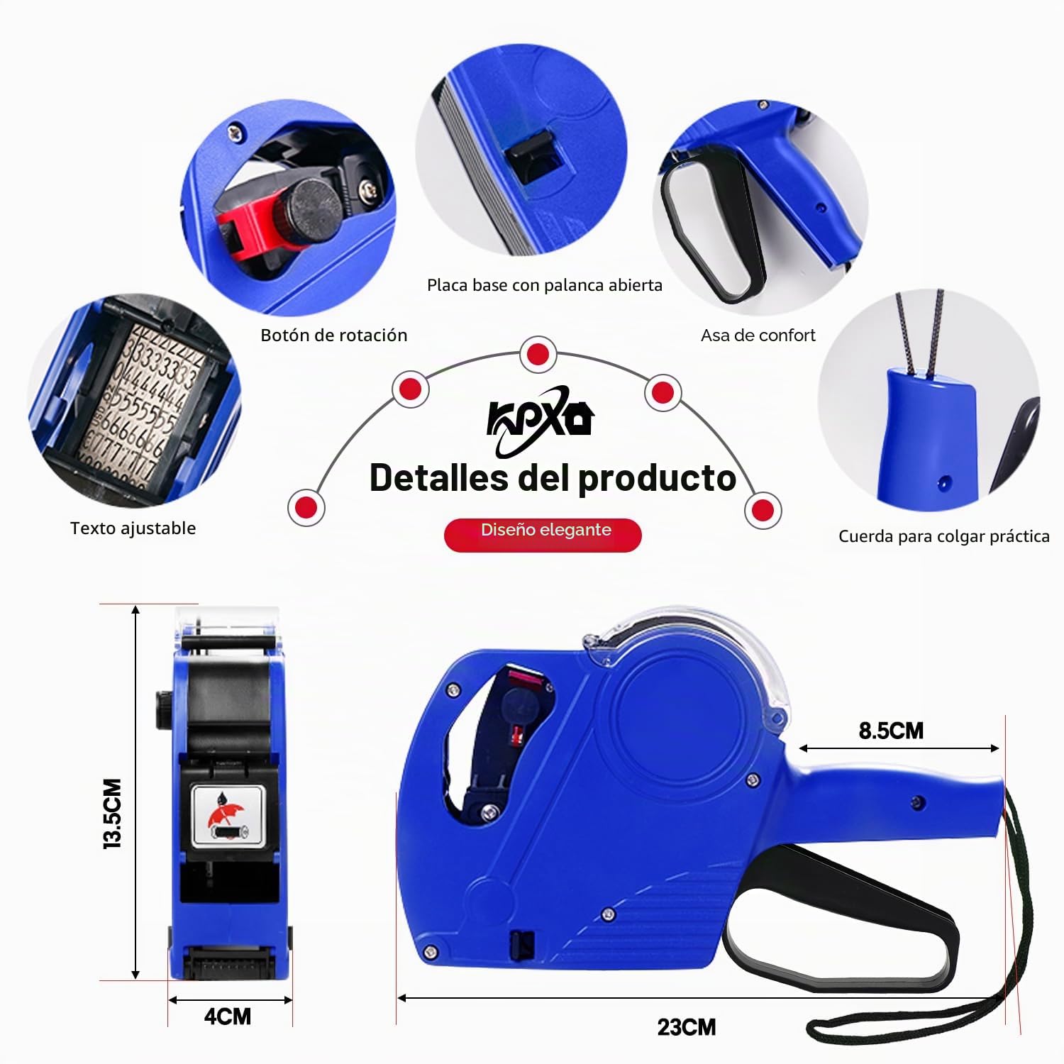 Pistola de etiquetas de precios KPX MX5500 con 5150 calcomanías blancas y 3 rodillos de tinta, 8 dígitos