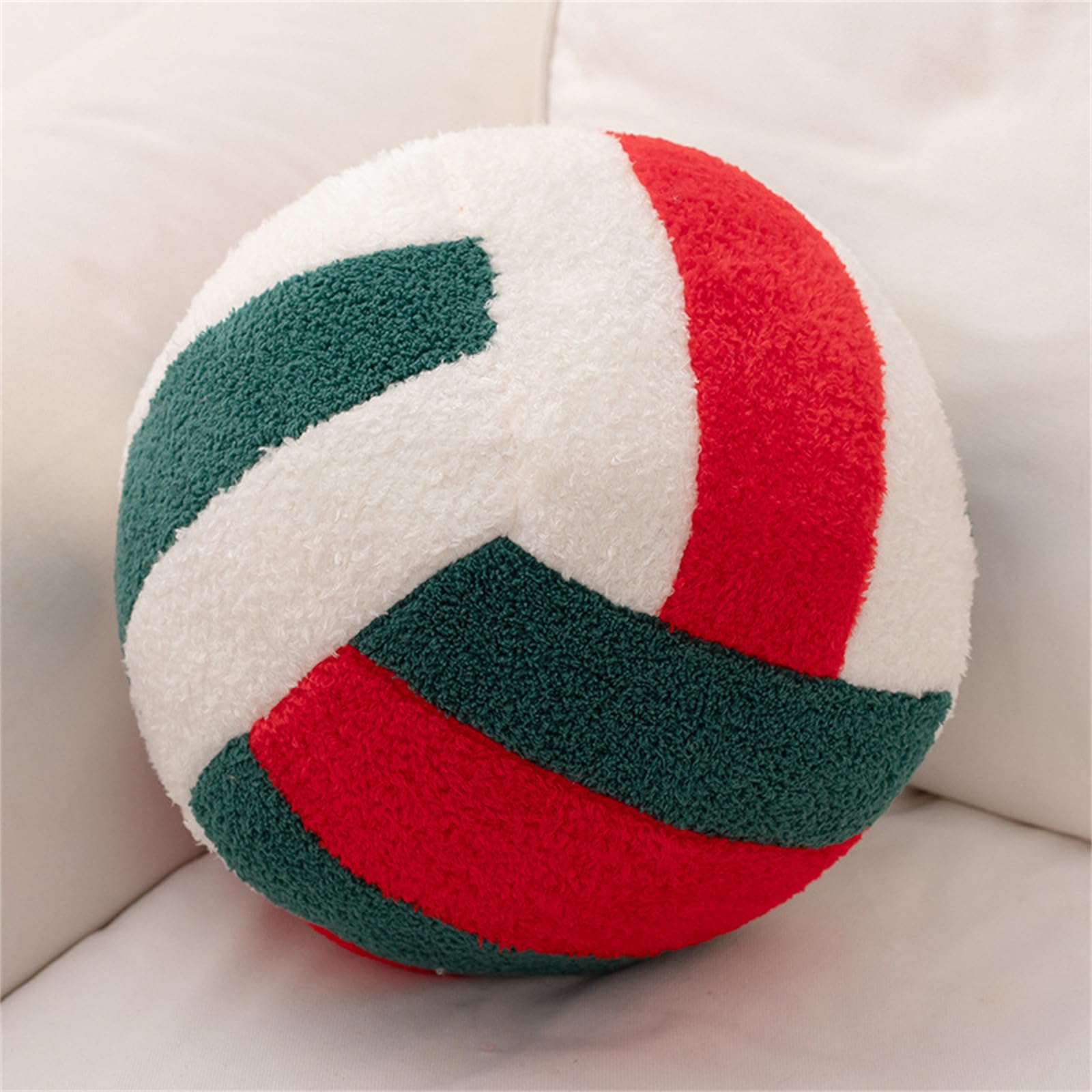 Volleyball-Plüschtier Kissen, 3D Runde Kissen Plüsch Ball Dekokissen, Plüsch Volleyball Spielzeug, Kinder Kuschelkissen, Sport Themenkissen für Kinderzimmer Dekoration (Rot-Grün,20 cm)