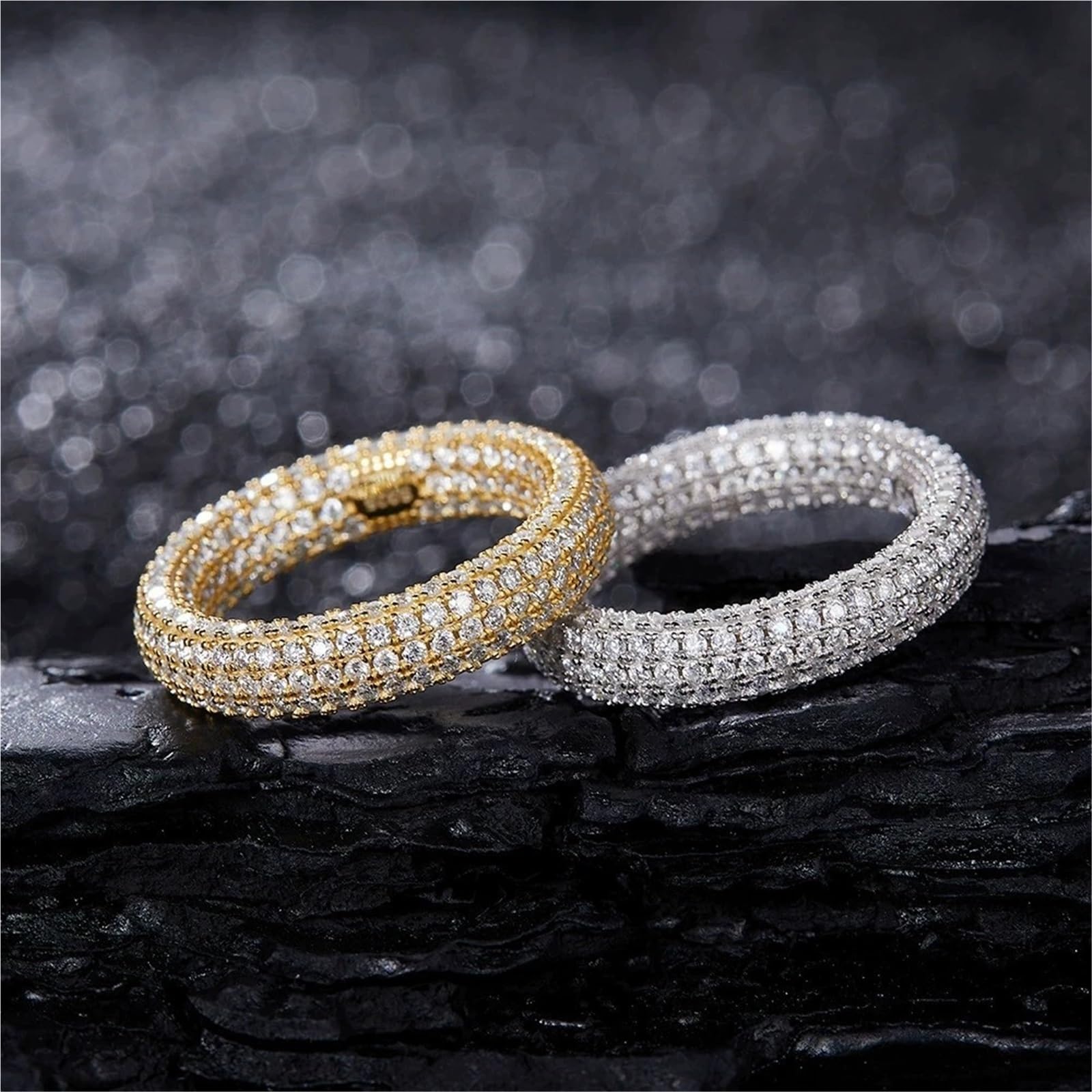 Anello in Argento Sterling S925 con pavé di moissanite, 1,3 mm, 335 Pietre, Unisex, Fascia impilabile Hip Hop, Regalo for Fidanzamento/Matrimonio/Anniversario