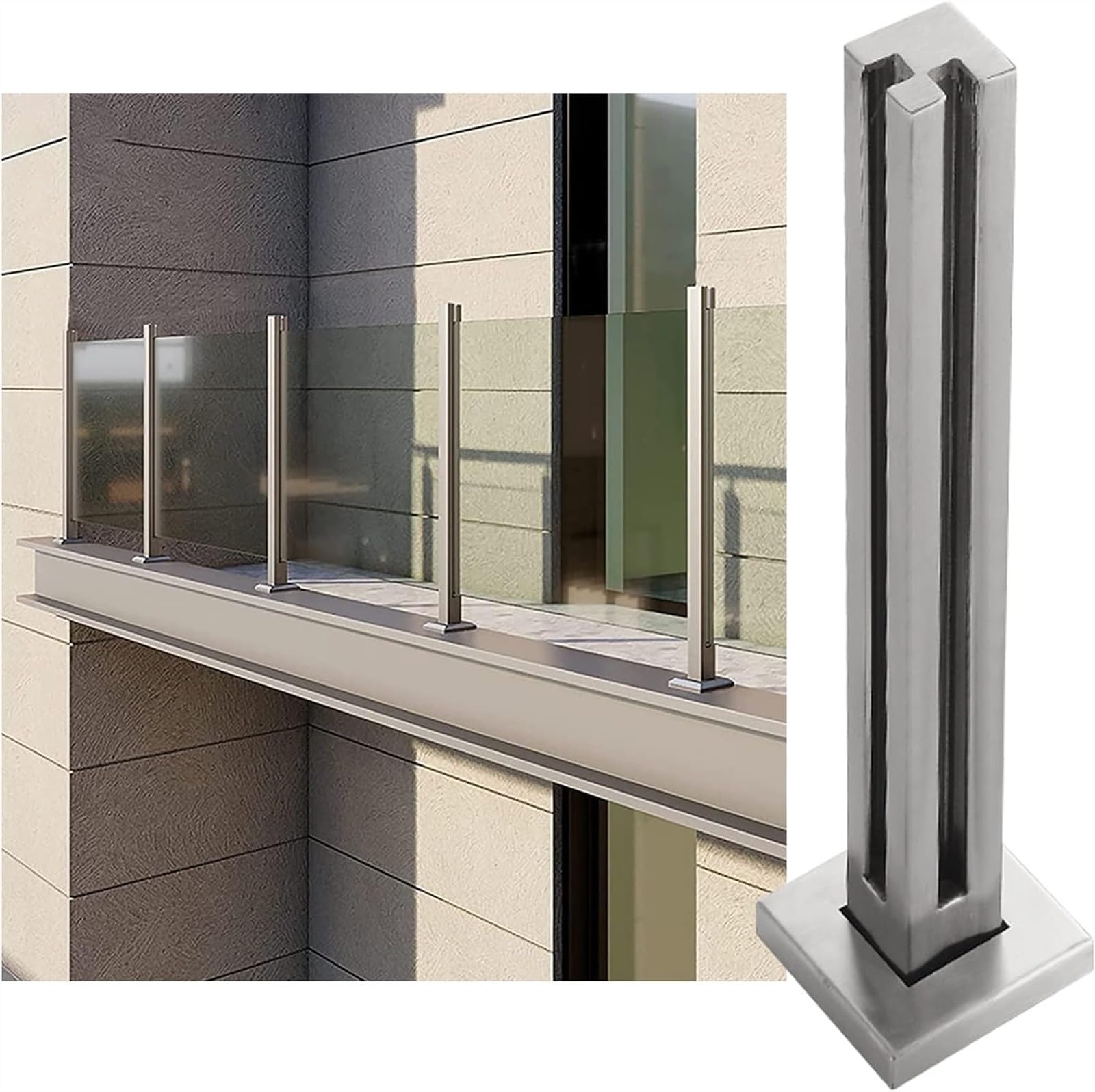 Poteaux de balustrade en verre d'angle argenté 85cm pour garde-corps de balcon