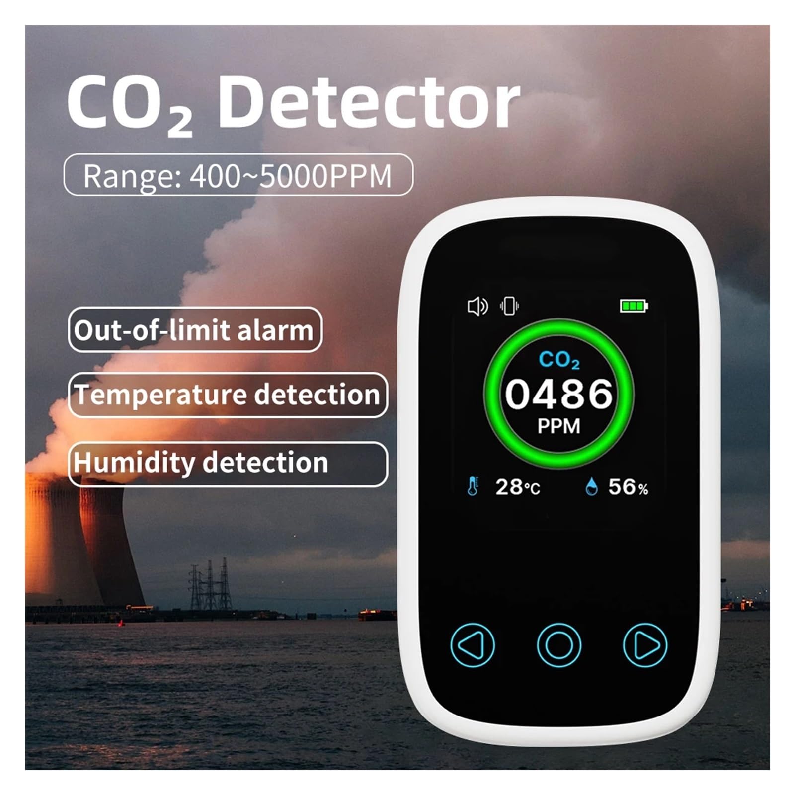 Détecteur de gaz, Détecteur de qualité l'air Portable, détecteur dioxyde Carbone, Moniteur gaz, CO2, température et humidité