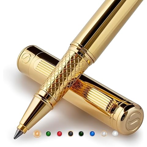 Scriveiner Gold Rollerball Pen - Stunning Luxury Pen, Real Gold Plating, Schmidt Ink Refill, Best Roller Ball Pen Gift Set for Men & Women, Professional, Executive Office, Nice Pens