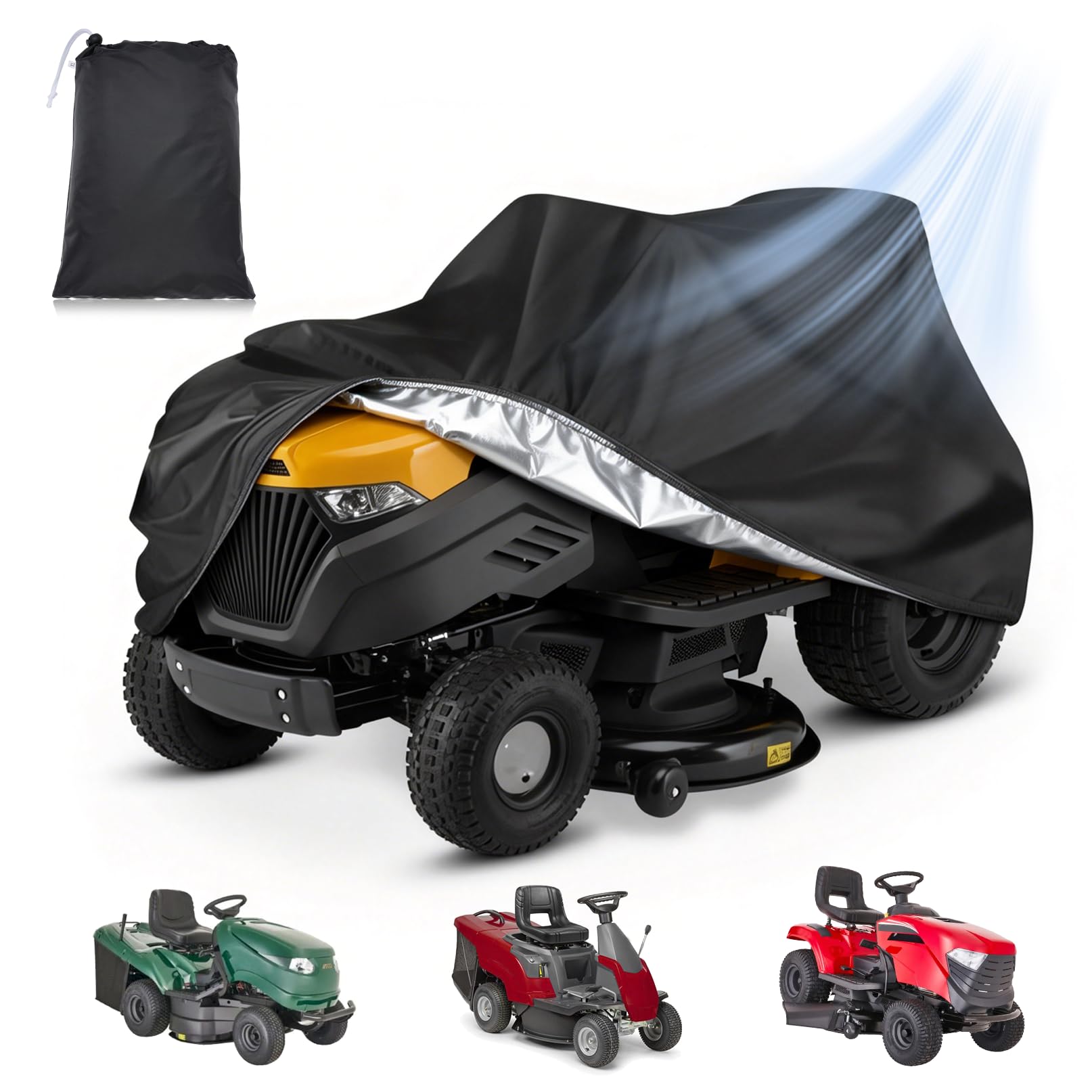 copertura per tosaerba per Toro, per Honda, per Husqvarna, per Law Boy 420D in poliestere Oxford con nastro riflettente e fibbia antivento (L183 x P137 x H117CM)