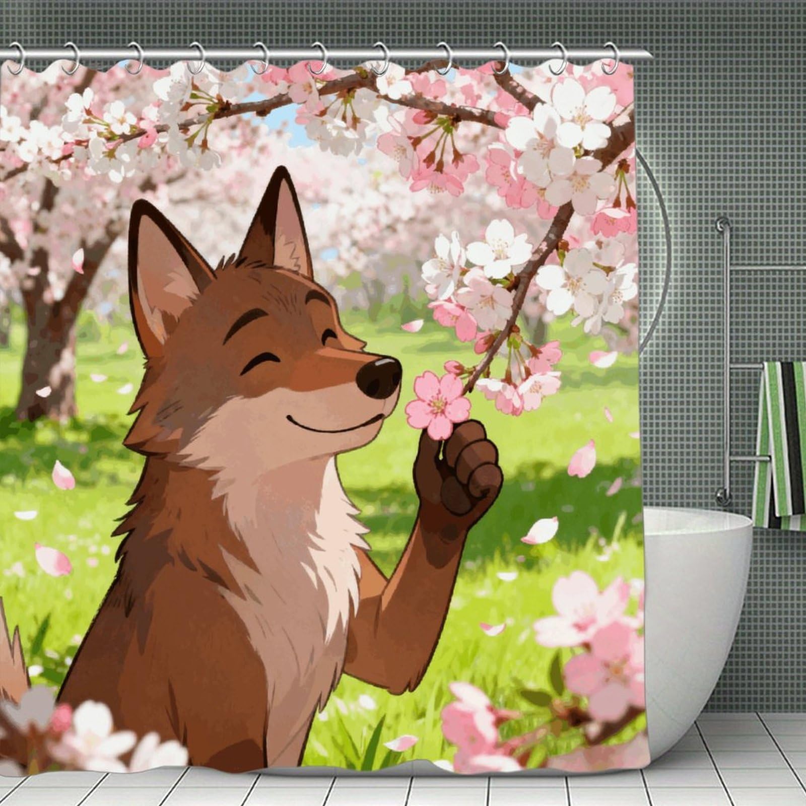 VstaDank A Gentle Sniff in The Cherry Breeze Shower Curtain Light-Weight Blackout Bathroom Curtain Washable Shower Liner 71x71 Inch Bath Curtain with Metal Holes Bathtub Bath Room