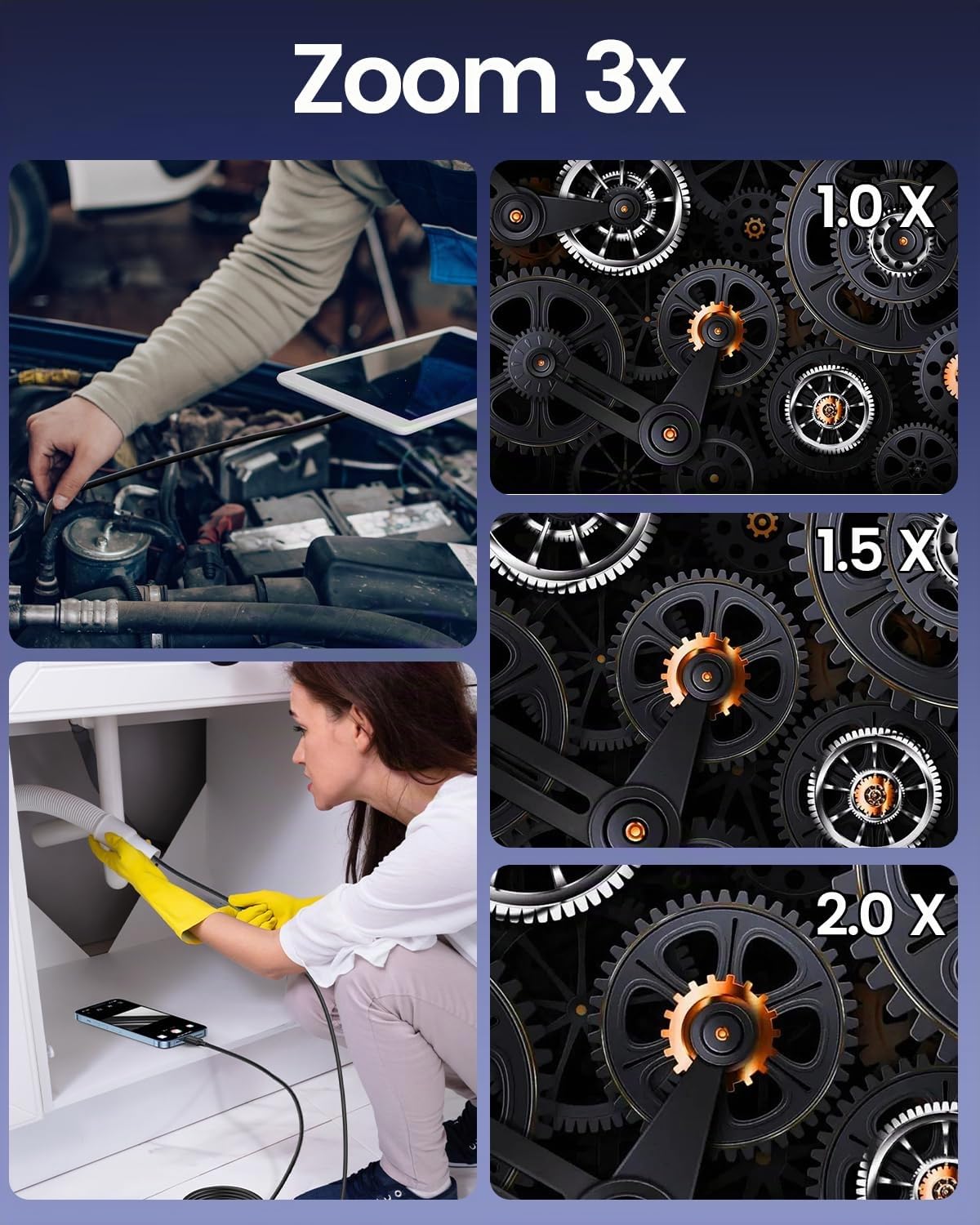 Camera Endoscopique, Camera Canalisation à Double Objectif HD 1920P, Caméras d'Inspection Sonde de 7,9mm Étanche IP67 avec 8 LED, Câble Semi-Rigide de 5M pour Android iPhone Tablettes