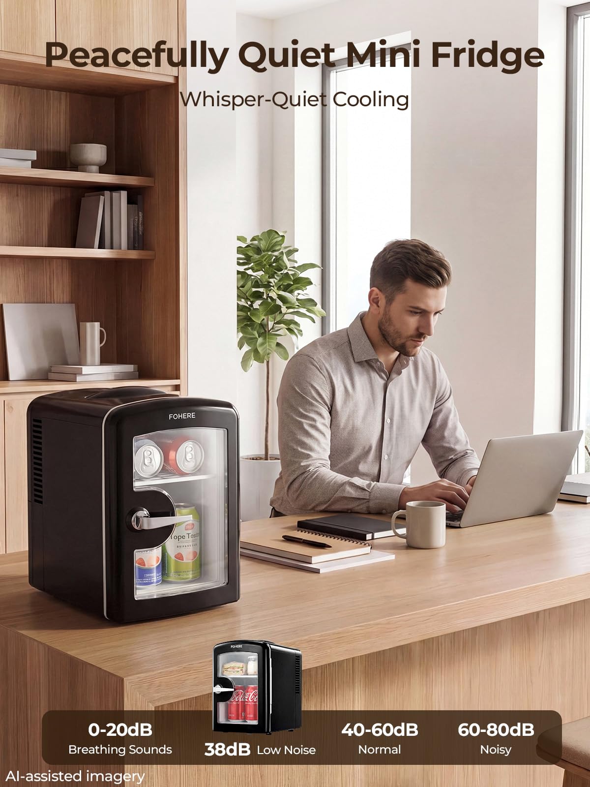 FOHERE Mini frigo da Camera, 4L Frigorifero Piccolo, 220V CA/12V CC, Raffreddamento e Riscaldamento, Nero