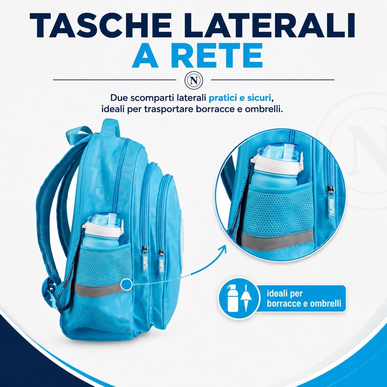 Colourbook Zaino Scuola Napoli Pallone Omaggio (Blu) | Quattro scomparti zip, Tasca interna computer, Spallacci imbottiti regolabili, Tessuto alta resistenza, Calcio originale