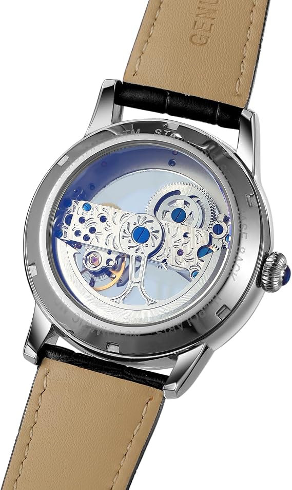 FORSINING Men's Automatic Dress Watches Popular Style Skeleton Watch with Genuine Leather Strap