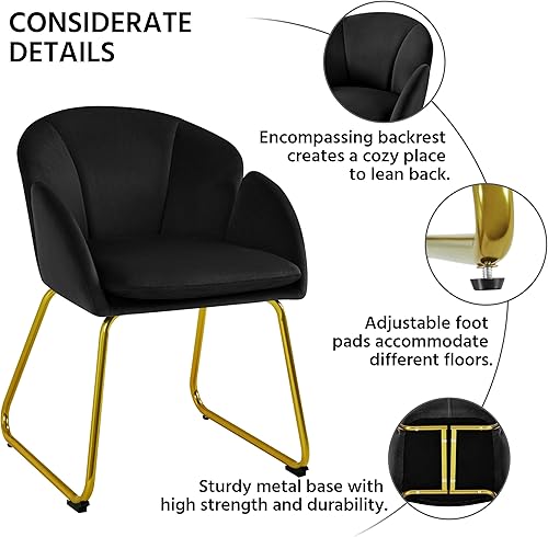 Miniatura 6 de Yaheetech Sillón moderno de terciopelo, silla de maquillaje en forma de flor con patas de metal dorado para sala de estar, sala de maquillaje,
