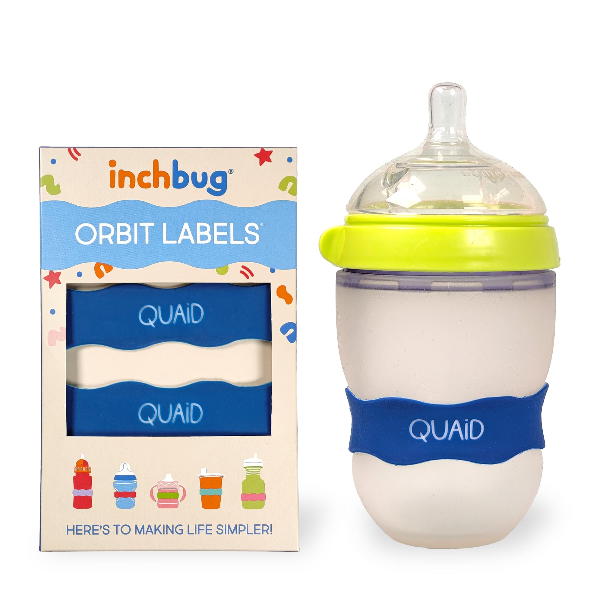 Silicone Name Bands For Kids Cups InchBug Orbit Labels 4-Pack
