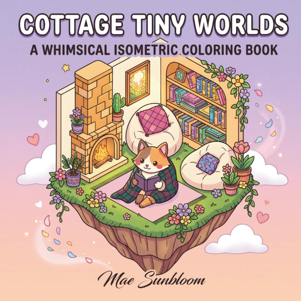 Cottage Tiny Worlds: A Whimsical Isometric Coloring Book of Tiny Animal Homes and Garden Shops