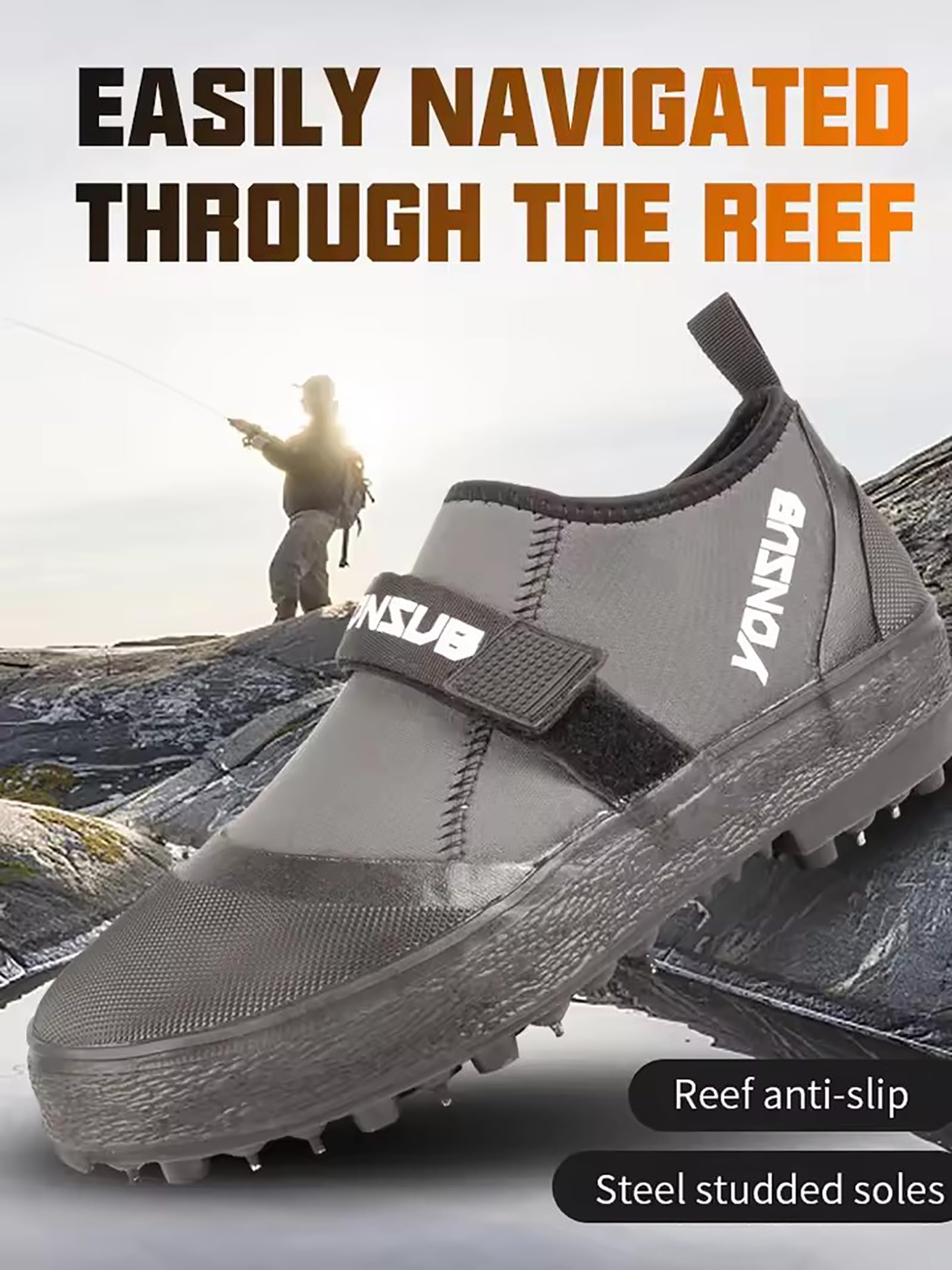 Botas de pesca antideslizantes de neopreno, zapatos de vadeo ligeros con suela tachonada de acero y protección de los dedos para pesca en roca, senderismo y deportes al aire libre