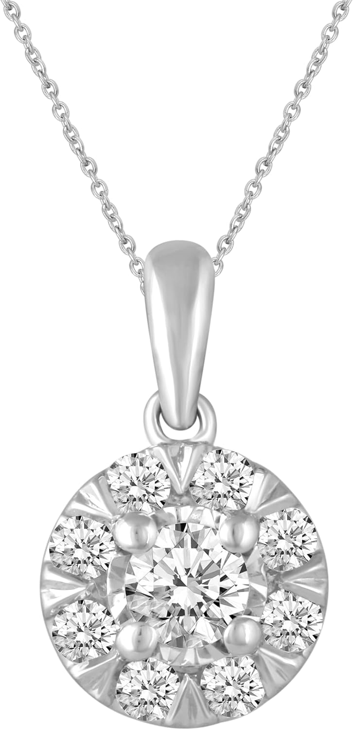 Fifth and Fine 1/2 CTW Womens Round Diamond Pendant Necklace set in 925 Sterling Silver Cluster