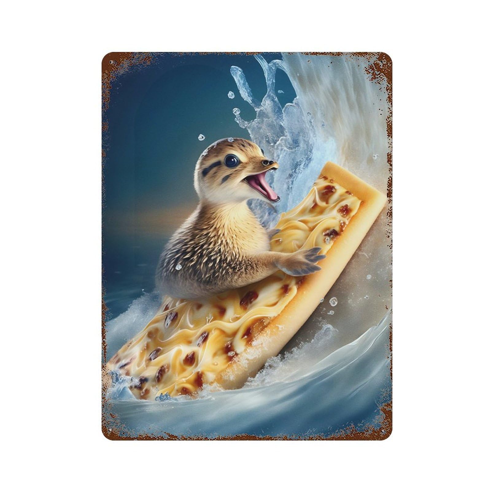 Weathered Tin Sign DUCKLING SURFING 15.7"x11.8", Rustic Home Decor for Basement, Hobby Room And Garage Decor
