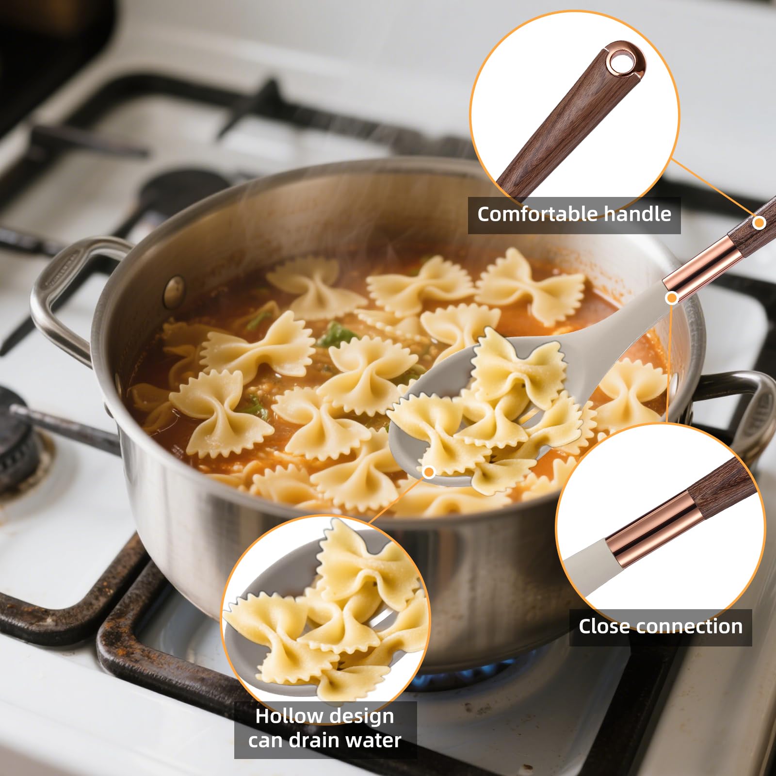 MANJIA Cucharas de cocina de silicona sólidas y ranuradas, antiadherentes, resistentes al calor, juego de cucharas de cocina de silicona resistentes para mezclar, servir, revolver, freír, untar 2