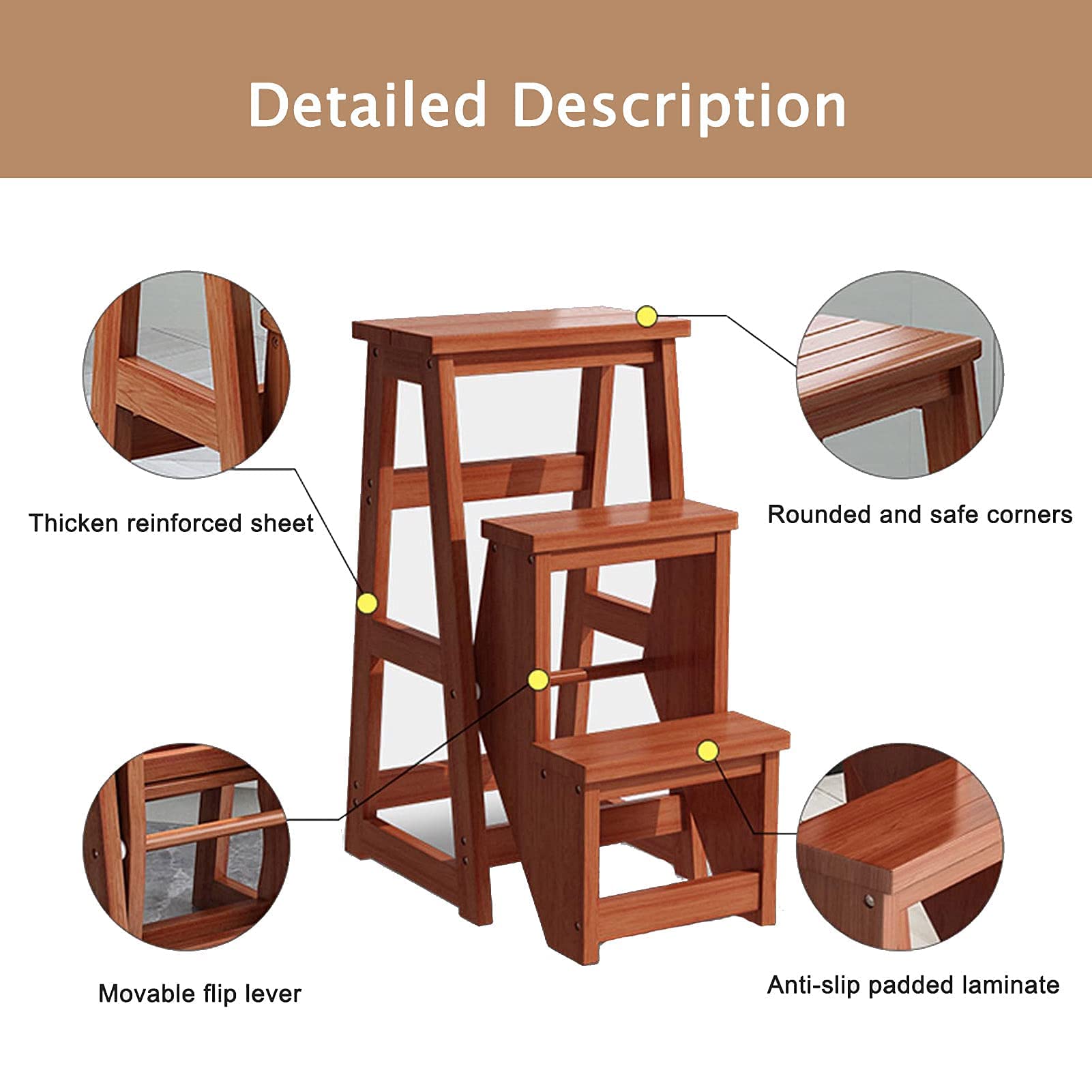 Escalera De 4 Escalones Con Pedal Antideslizante, Taburete Plegable Con Bandeja De Herramientas Escalera De Acero Portatil De 300 Libras Para