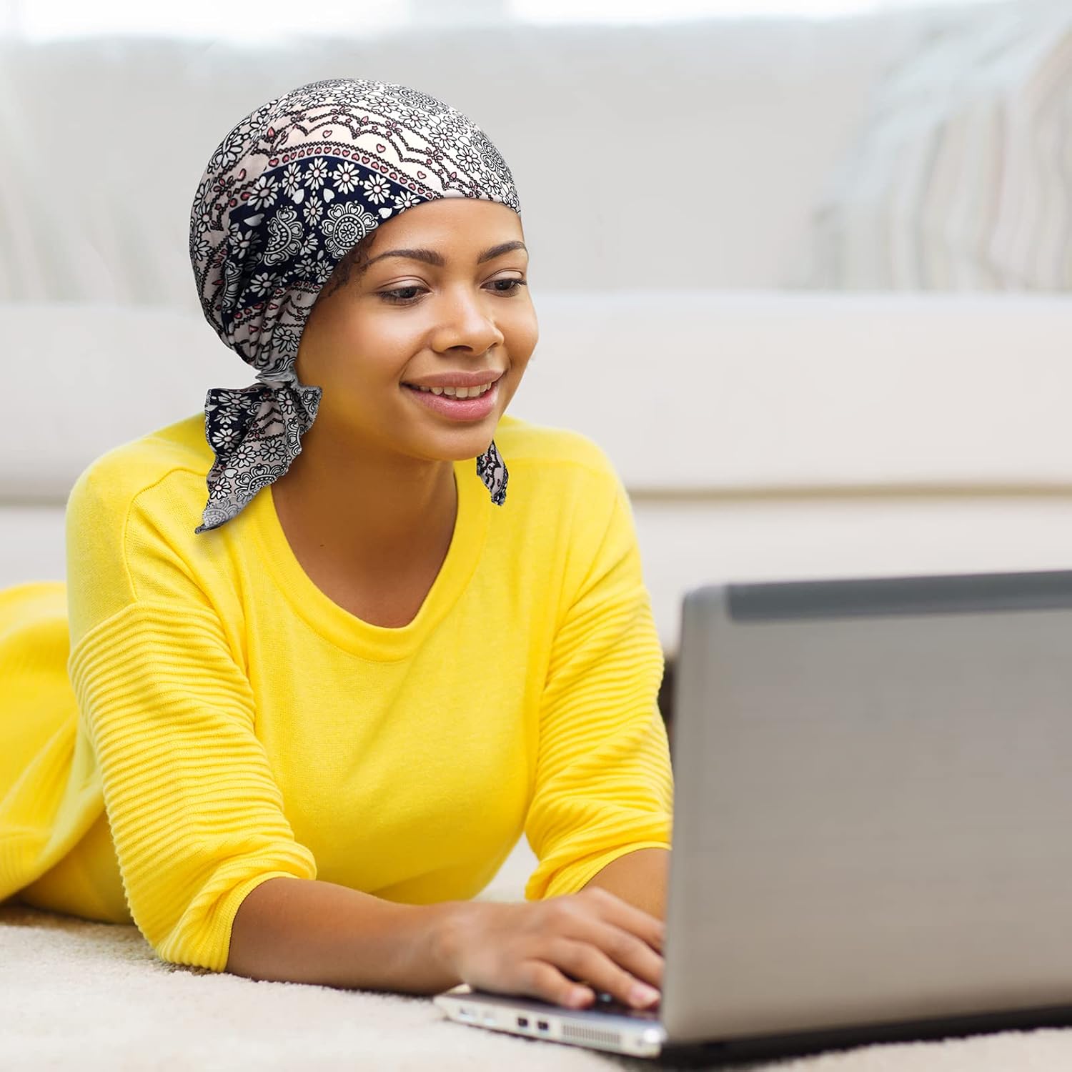 Geyoga 6 Pcs Chemo Headwear for Women Pre-Tied Head Scarves Turban Beanie Caps Cancer Head Wrap Headscarf for Yoga Running