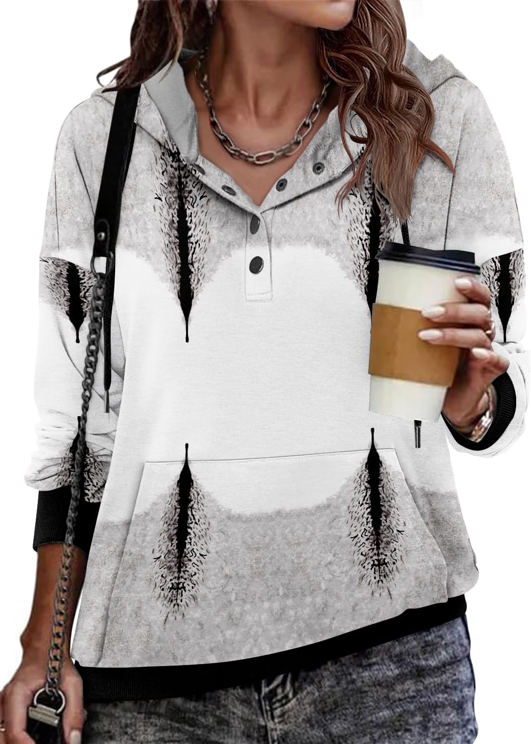 VIEACTIVEWEAR Hoodie for Women Tie Dye Sweatshirt Button Down Tops Casual Long Sleeve Oversize Pullover - Image 2