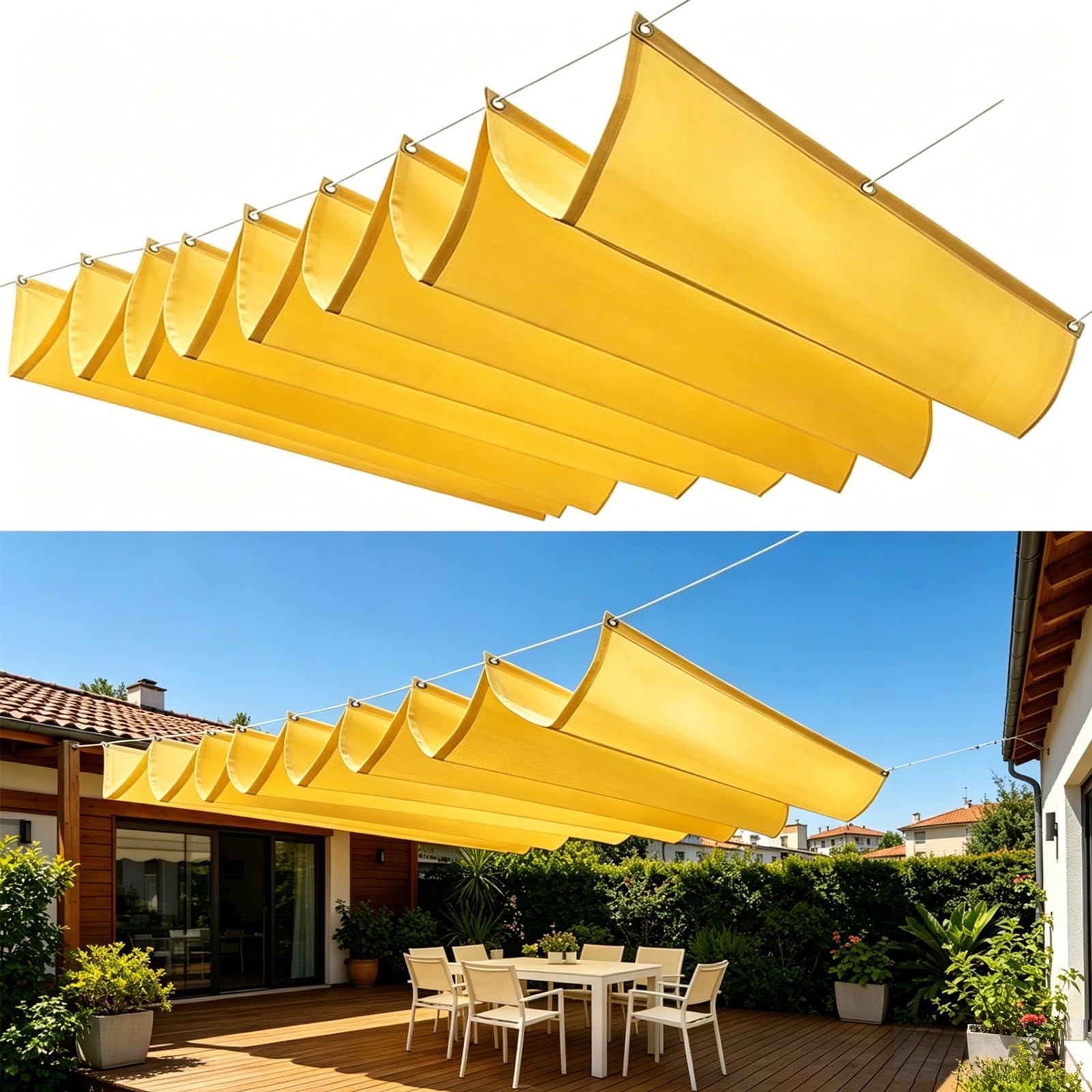 Voile d'ombrage rétractable contre la chaleur bâche protection UV jaune 5x7.5m