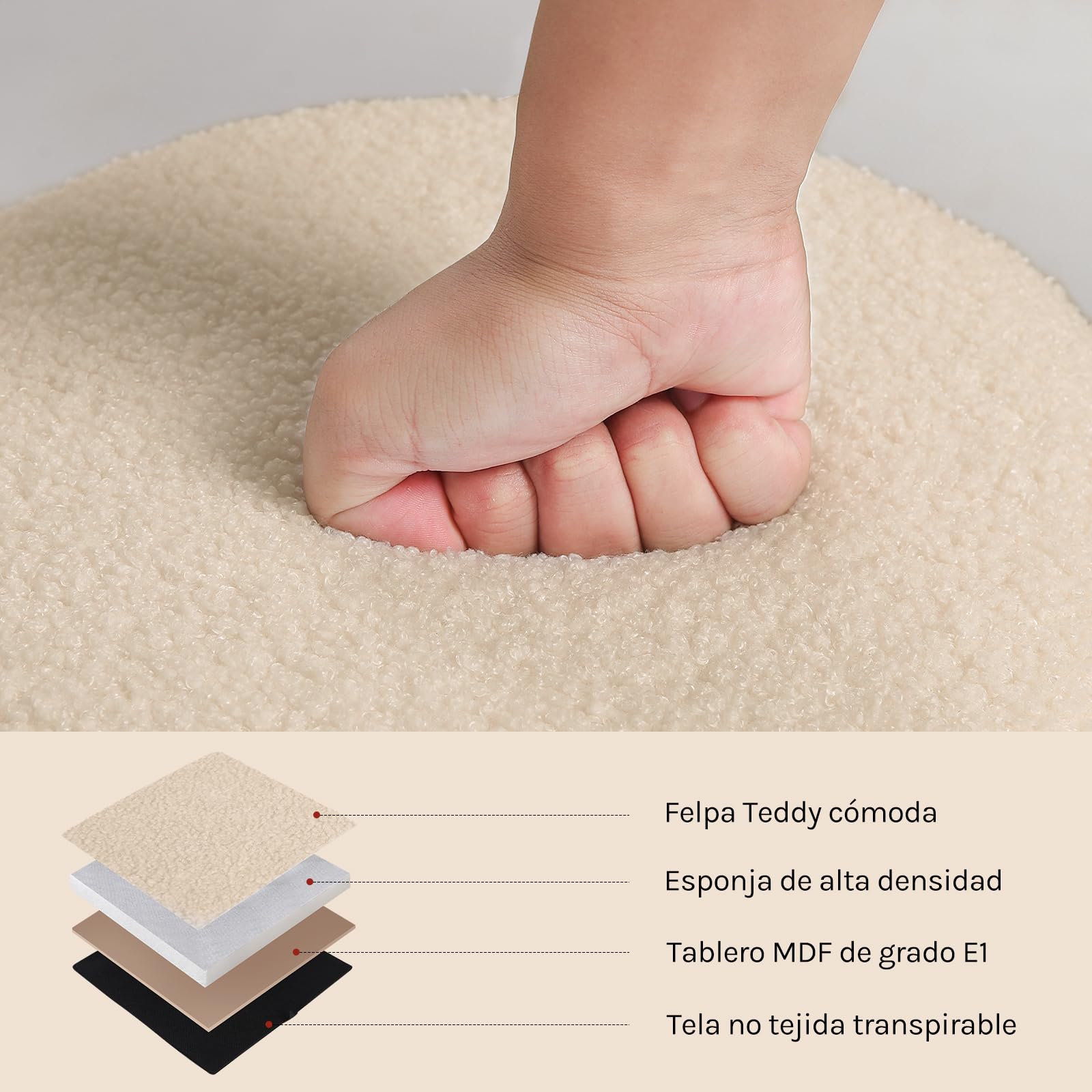 WOLTU Puff Almacenaje, Taburete Plegable, Reposapies de Sofá, Taburete Redondo para Salón y Dormitorio, Baúl de Patas de Metal, Tela Polar Teddy, MDF, φ35x41 cm, Beige | Beige redondo para salón, dormitorio o pasillo con tapa y patas de metal