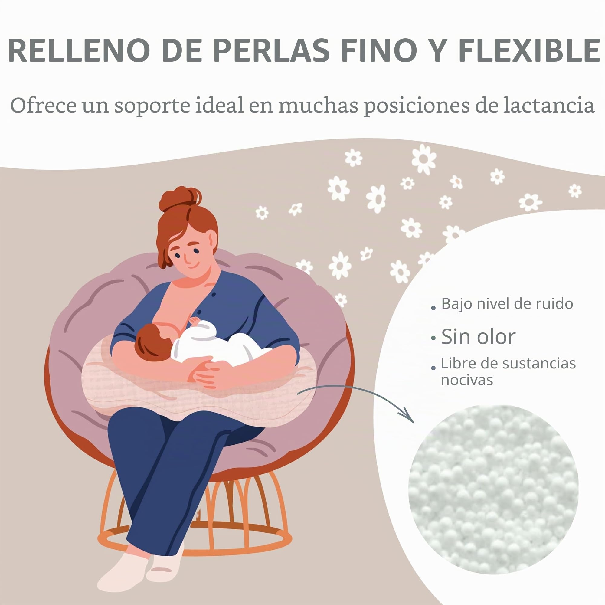 Theraline Almohada Embarazada XXL Dodo Pillow by Cojin Lactancia Bebé con Funda de Muselina de Algodón 180 cm - Relleno de Perlas EPS - Sin Sustancias Nocivas - Lavable a Máquina - Beige