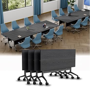 Folding Conference Table with Side Panels Wheels Black 4Pcs 47.2" L23.6" W