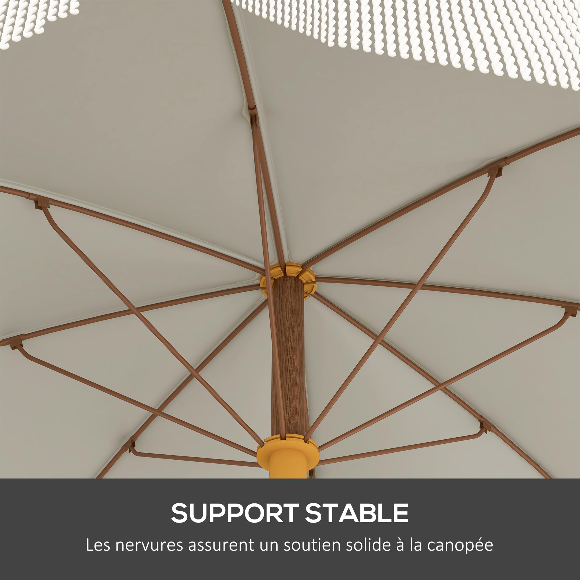 Outsunny Parasol de Plage à Frange Protection UV 40+ 8 Baleines Gris Clair