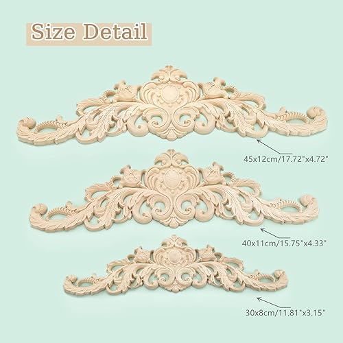 Miniatura 3 de MUXSAM Onlays largos de madera tallada, 1 paquete de calcomanías decorativas sin pintar para pared, puerta, armario, armario, tocador, mantel,