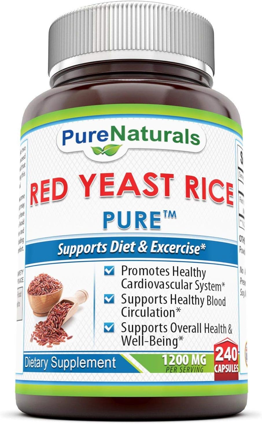 Pure Naturals Red Yeast Rice Dietary Supplement, 1200 Mgper Serving Capsules, 240Count, Promotes Healthy Cardiovascular System*, Supports Healthy Blood Circulation, Supports Overall Health*