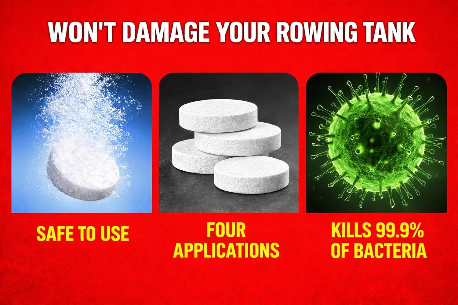 Rowing Machine Water Purification Tablets | Universal Water Rowing Machine Tank Cleaner | Safe, Eco-Friendly Formula | 4 Tablets (2-Pack)