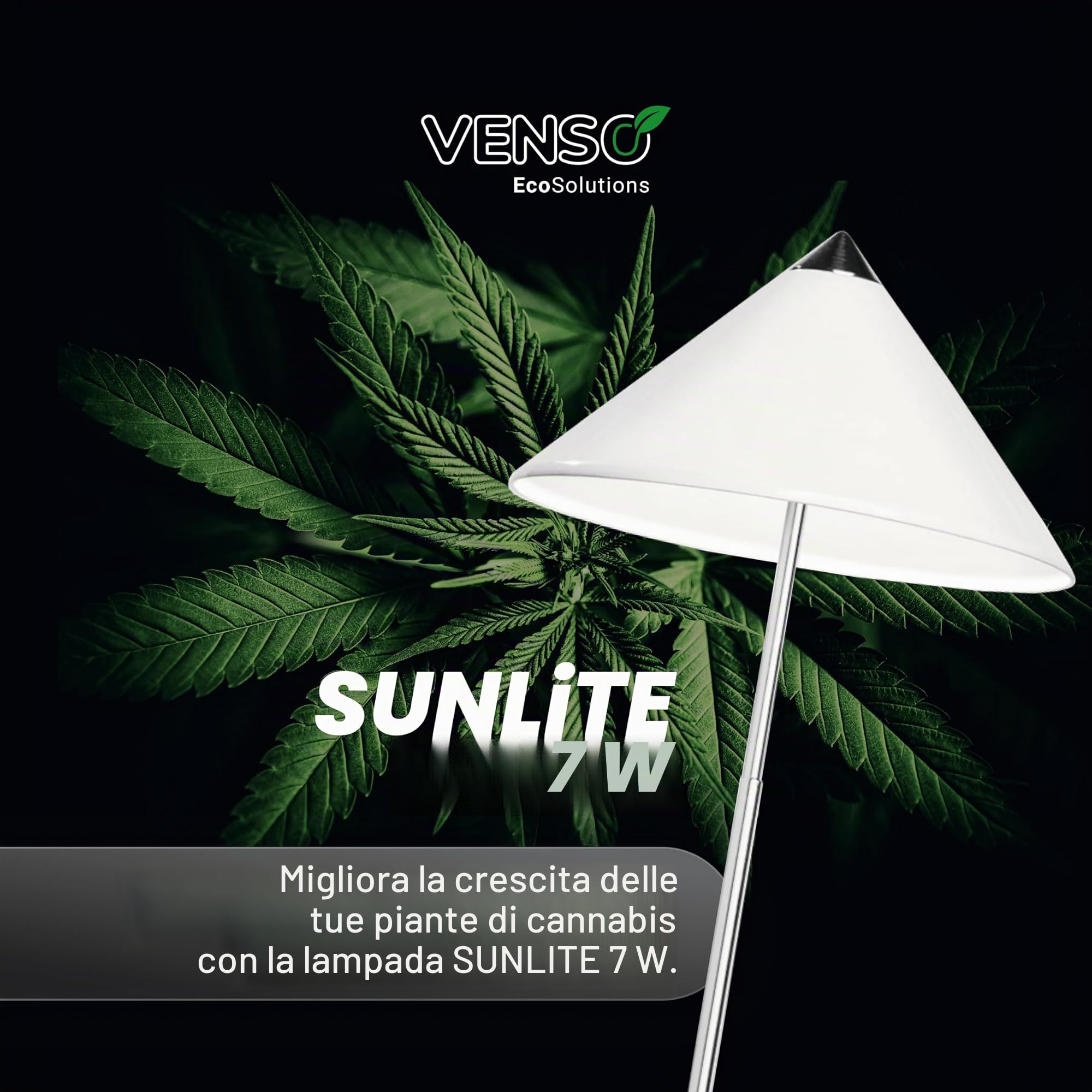 Parus by Venso SUNLiTE pianta lampada 7W bianco, lampada di crescita a LED con asta telescopica, luce di crescita per piante da interno e piante verdi