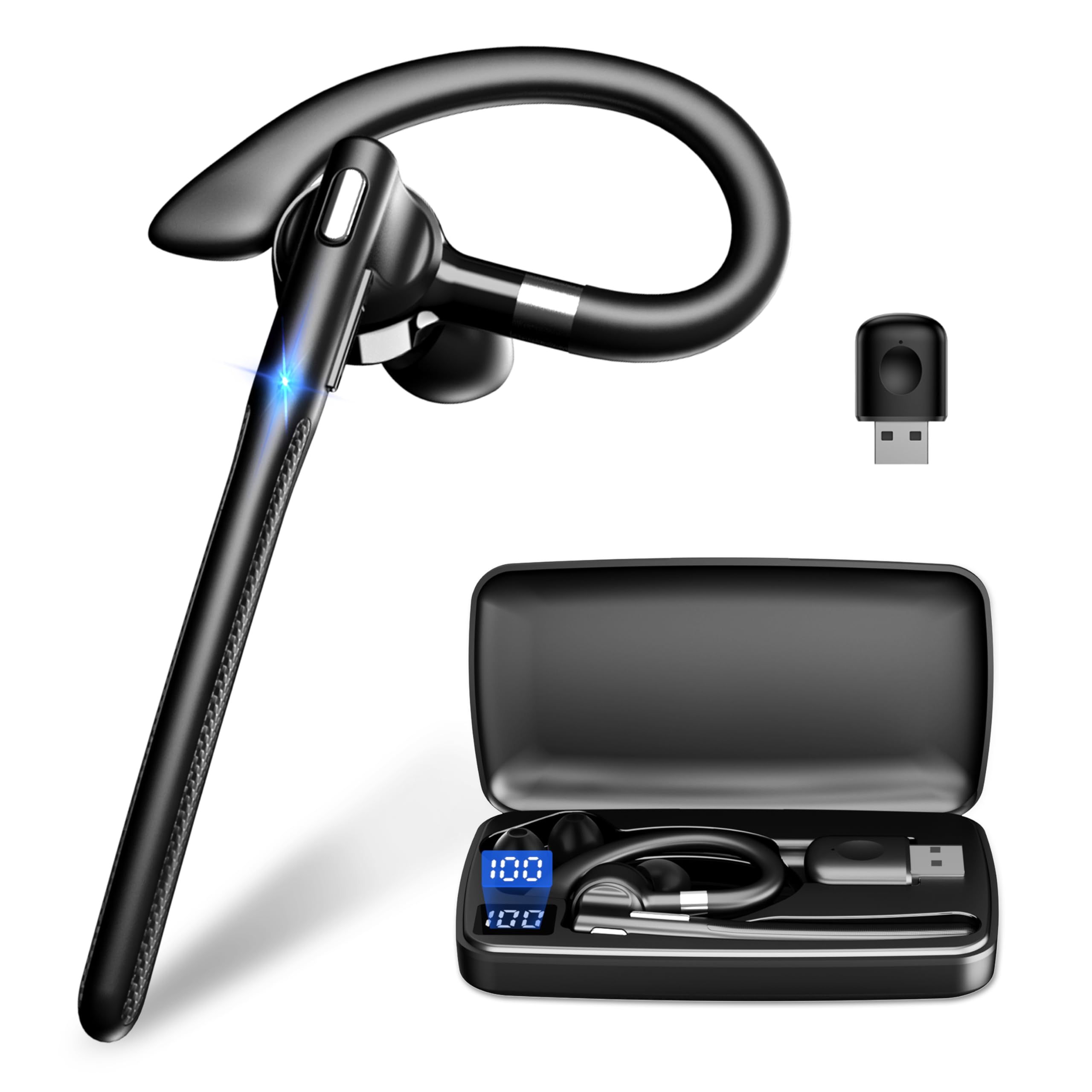 Auricolare Bluetooth 6.1 AI Singolo con CVC8.0 Microfono e USB, In Ear Cuffie Senza Filo Connessione a due Dispositivi, Custodia di Ricarica LED, 180 ore di Standby Cuffie per Guida/Lavoro/Ufficio