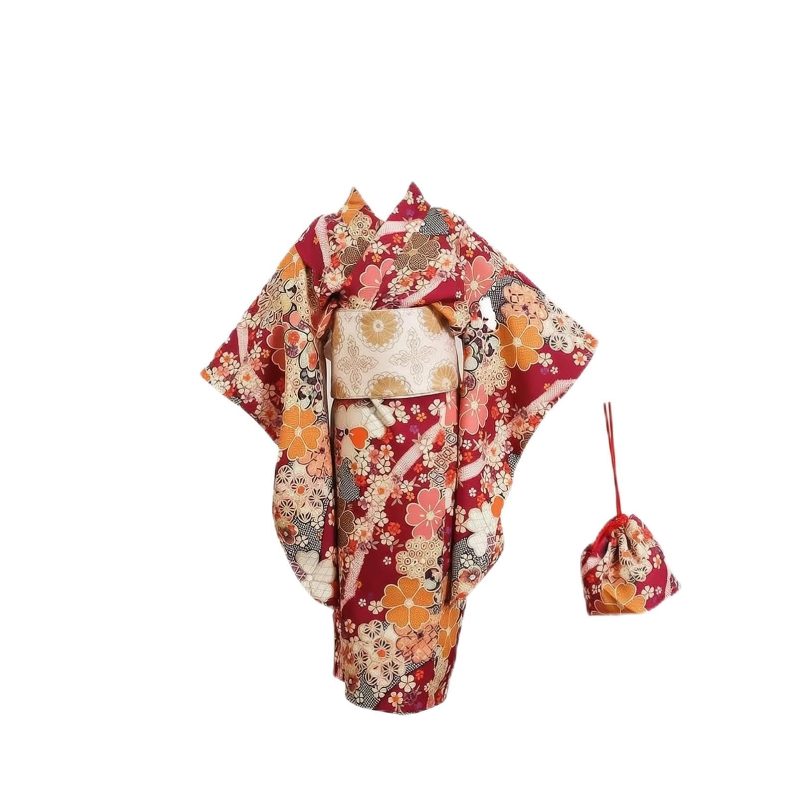 Costume Kimono Bambini Kimono Robe Cintura Obi Borsetta Accessorio Capelli in Poliestere con Maniche Ampie E Chiusura Regolabile Adatto a Eventi, Numeric_110, Regular