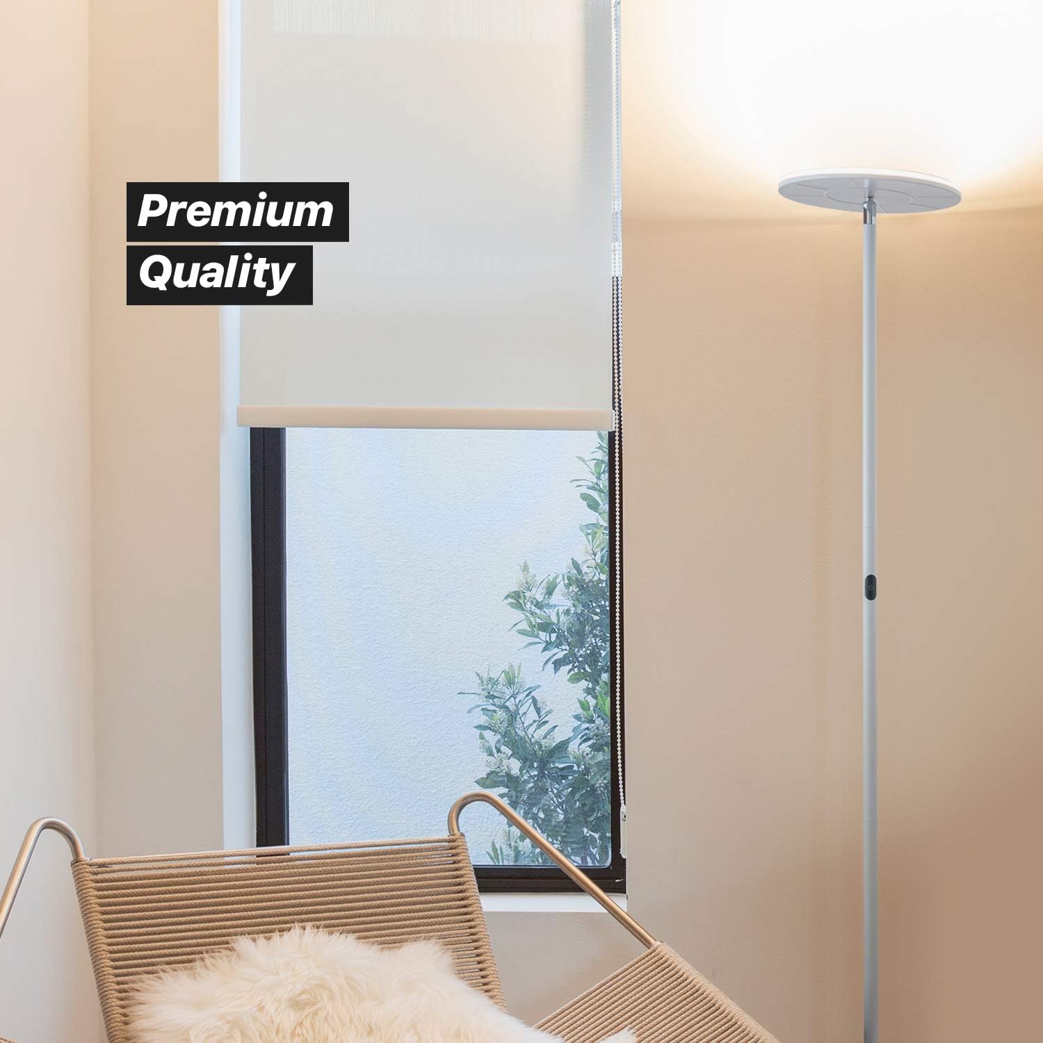 Brightech Sky Flux Dimmable LED Floor Lamp – Super Bright Floor Lamp with 3 Light Modes for Living Room, Office – Torchiere Standing Touch-Lamp, Tall Torch Lamp for Bedroom & Reading - White