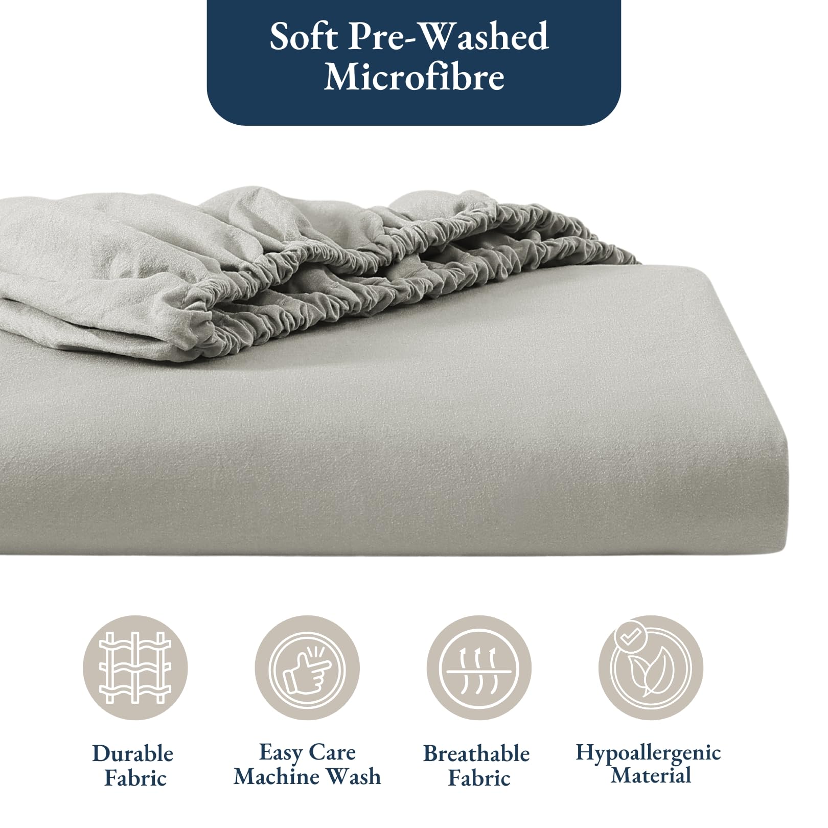 Fitted Sheet Single, Silver, Pre-Washed, Deep Pocket 14 inch (35 cm), Easy Care, Soft Brushed Microfibre Fabric - Image 3