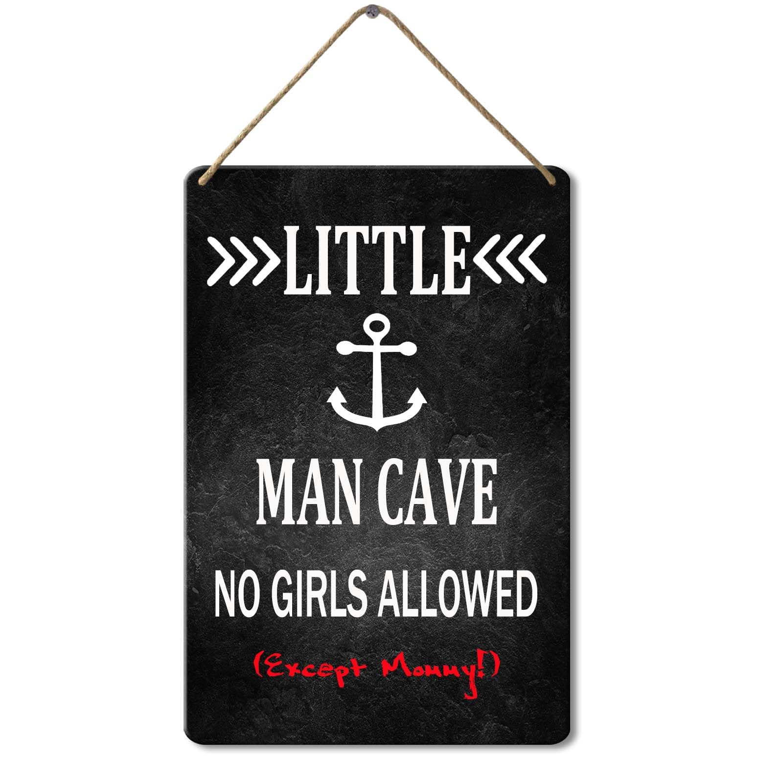 Wooden Sign Little Man Cave No Girls Allowed, 8x12 Inch, Boys Only Sign For Room Boys