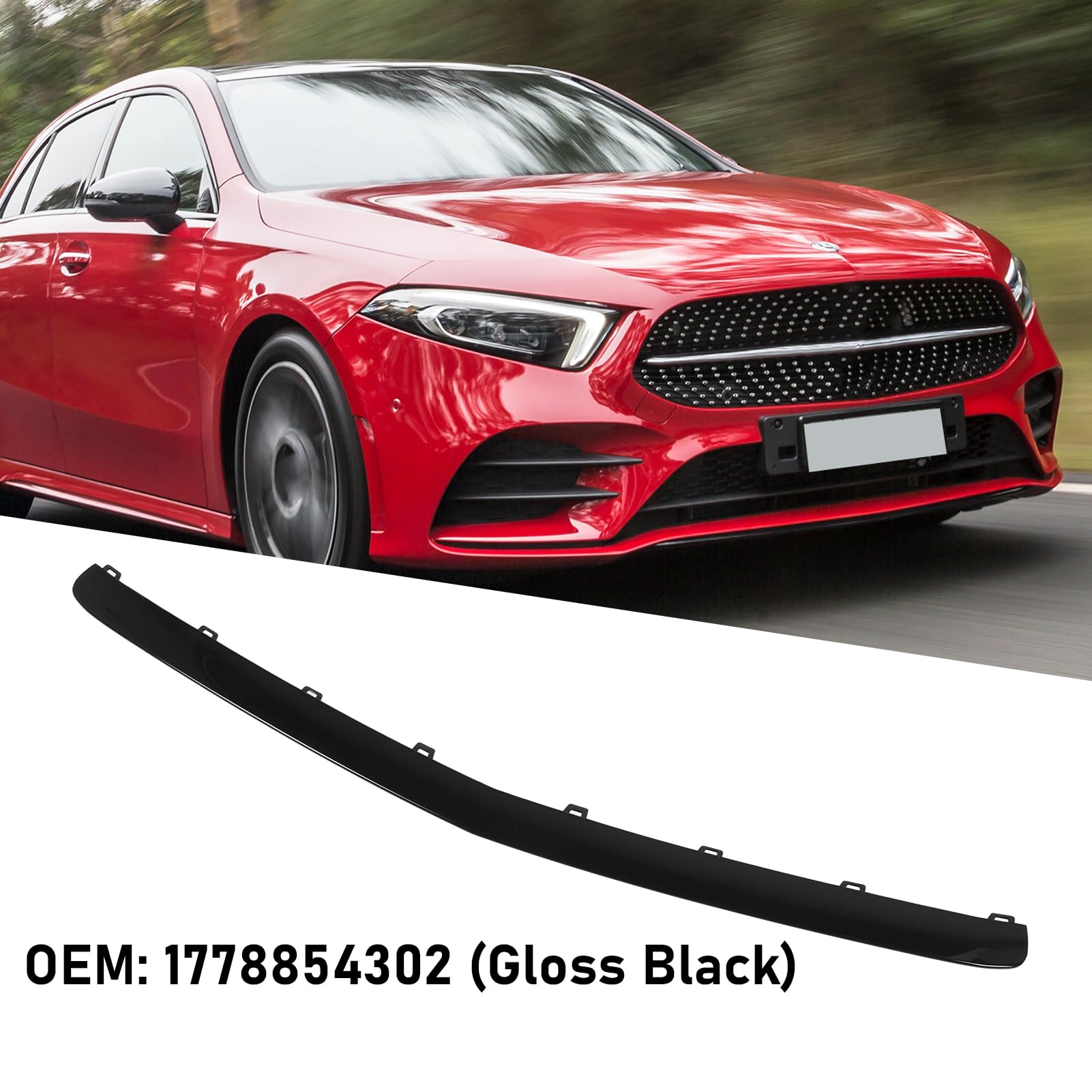 Embellecedor Central Inferior de Parachoques Delantero para Clase A W177 AMG Line Pre Facelift 2019 A 2022 (negro brillante)