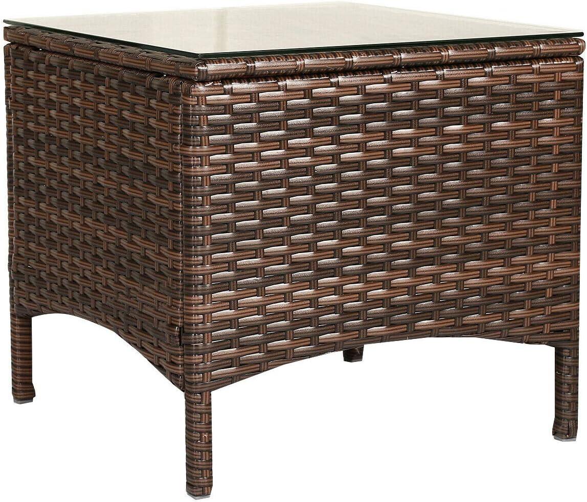 Tangkula 3 PCS Patio Rattan Wicker Furniture Set, 2 Ottomans & Coffee Table