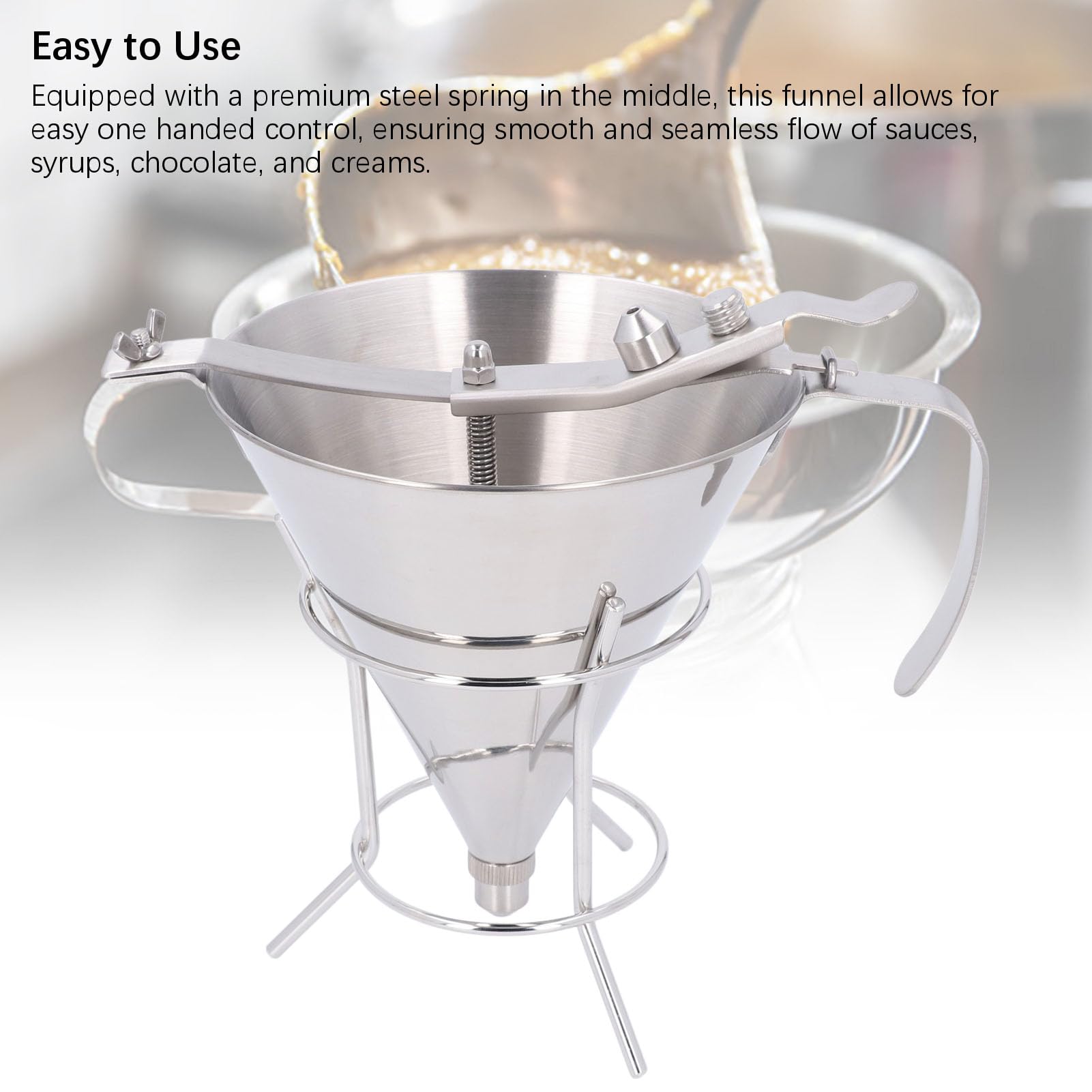 Confectionery Funnel with Stand, Stainless Steel Funnel Cake Maker Waffle Batter Dispenser Funnel Cake Dispenser Pancake Batter Dispenser for Pancakes Octopus Balls