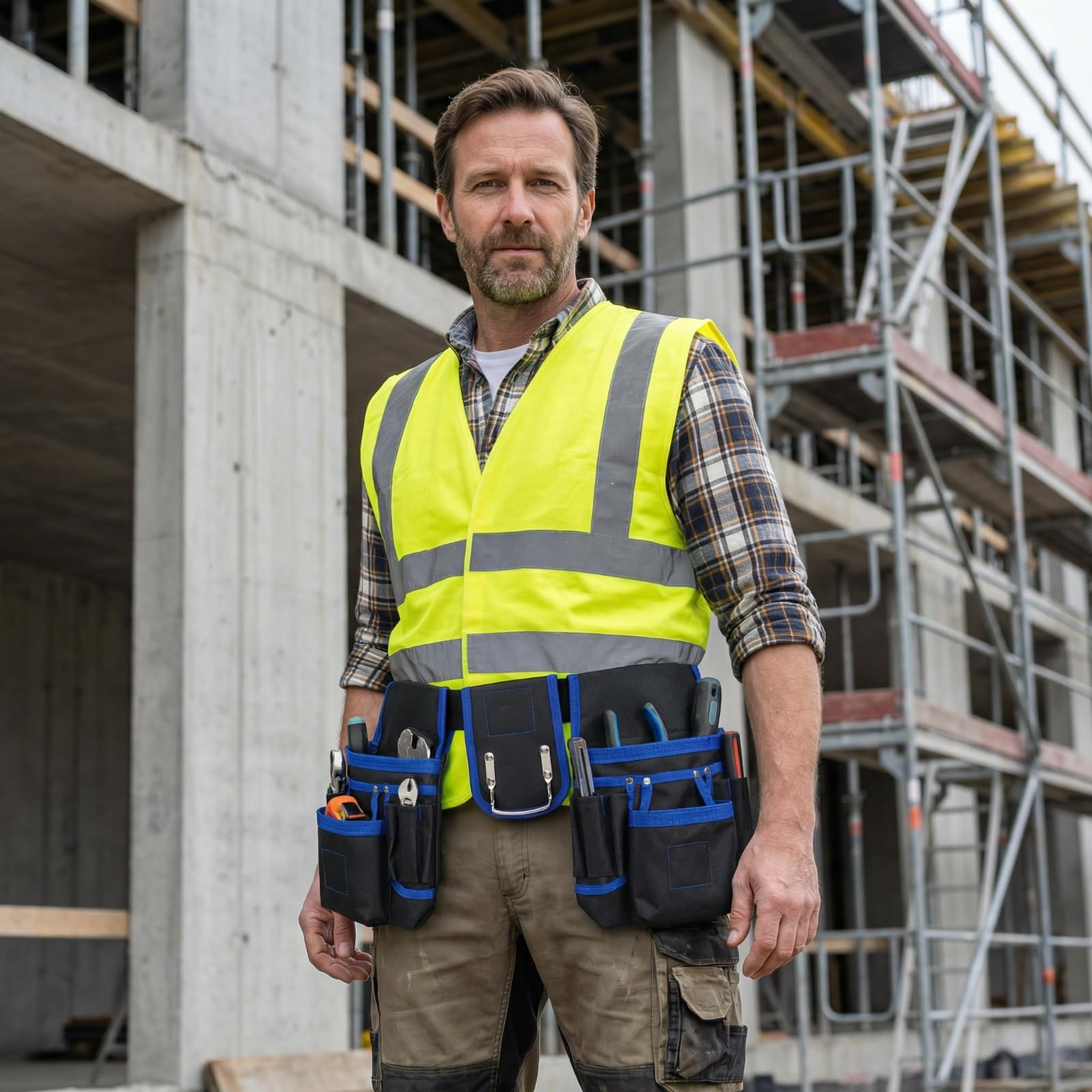 Cintura Porta Attrezzi,Porta Attrezzi da Cintura,Cintura per Attrezzi da Lavoro,Cintura Elettricista con Multiple Tasche,Imbottita per Uomo,Staccabile e Regolabile per Elettricisti (Blu, 1)