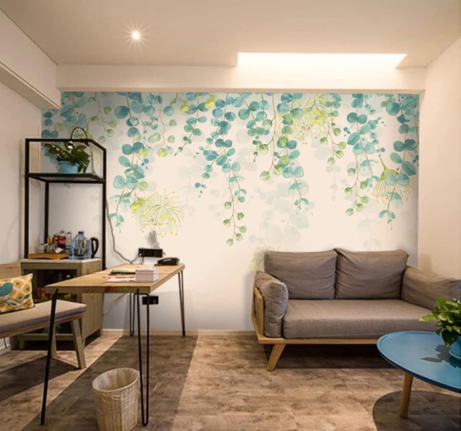 XLMING Minimalist Fresh Watercolour Green Leaves 3D Wallpaper Luxury Silk Study Dining Feature Sofa Grey Bedroom Living Room Tv Decorative Wall-350cm×256cm