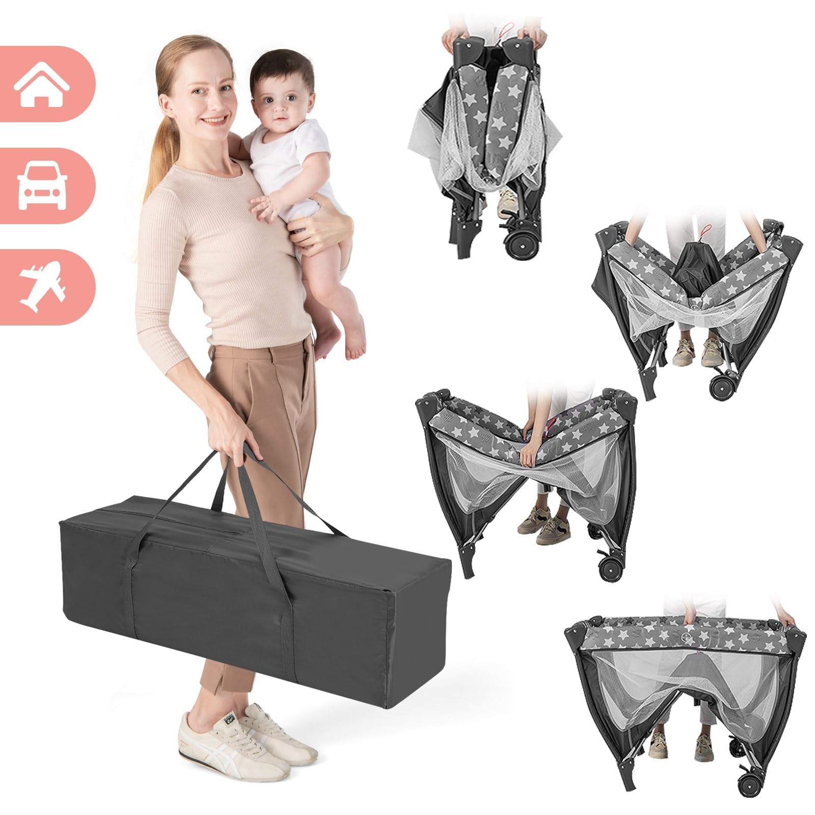 LIFEZEAL Lit Parapluie Bébé avec Matelas et Table à Langer, Cododo Bébé Evolutif avec Jouets et Moustiquaire, Lit Pliant avec Sac de Transport, Charge de 15 KG, 0-36 Mois (Girs)