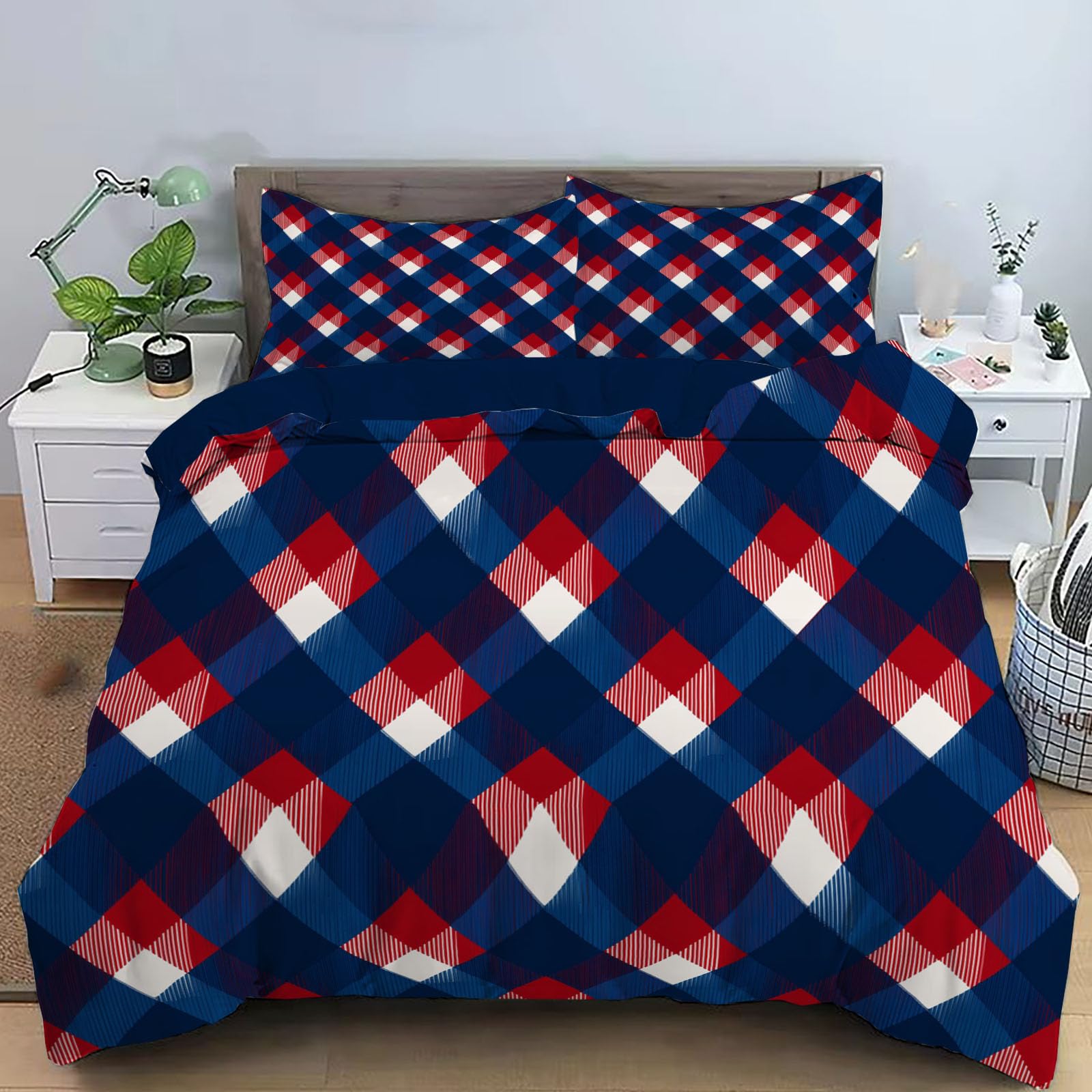 Housse de couette 240x260 bleu foncé adulte motif géométrique parure de lit