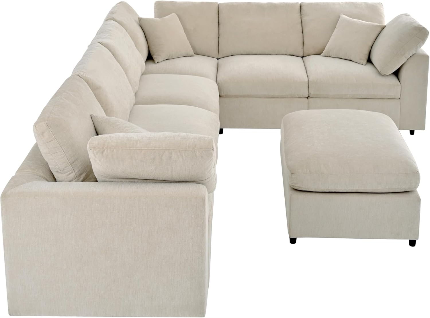ERYE Oversized Modular Chenille Upholstered Sectional Sofa with Movable Ottoman, 7 Seaters Modular Convertible Couch Spacious Living Room Sofa for Home House Apartment