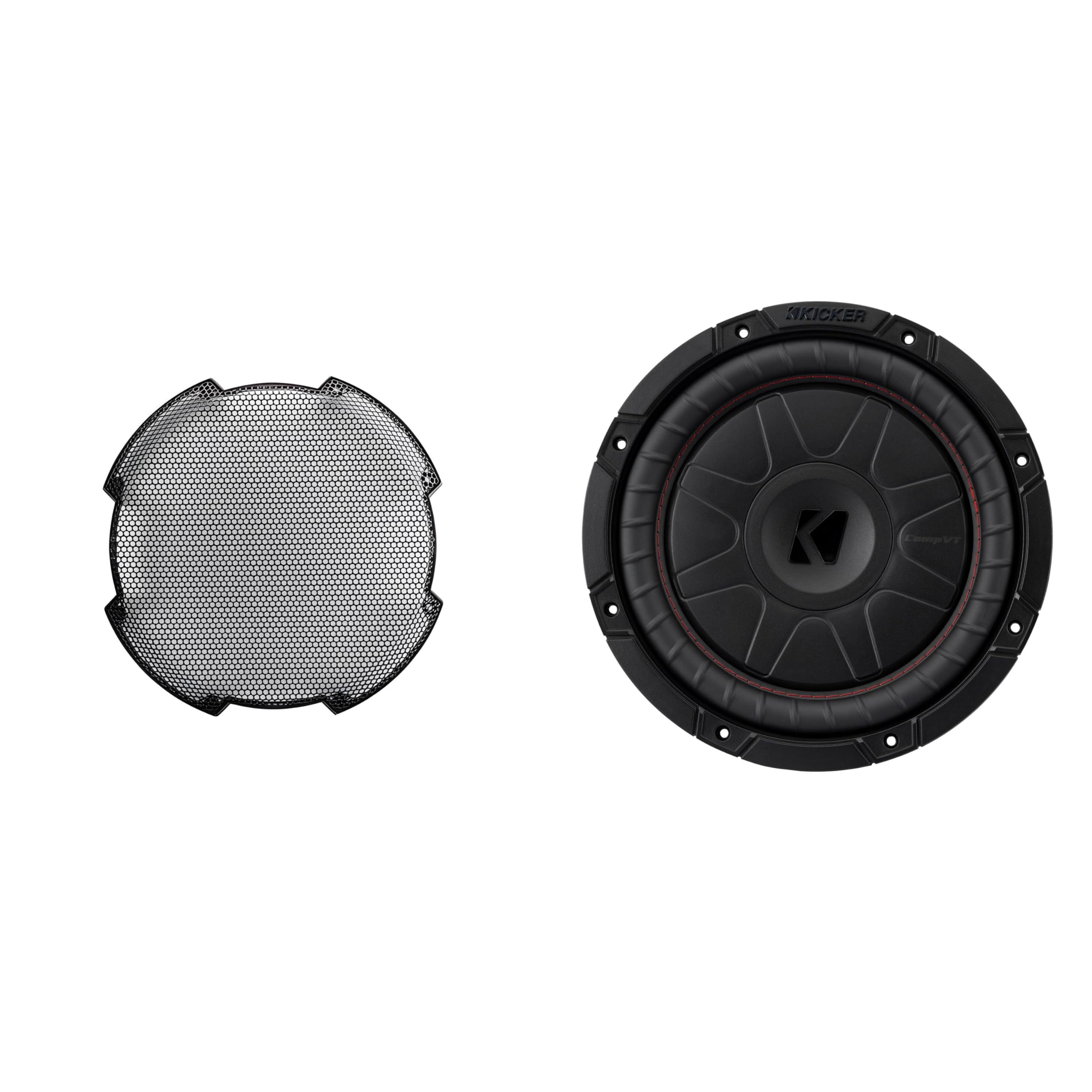 KICKER 52CVT102 10-Inch Thin Sub, SVC, 2-ohm &amp; 52GR10 Grill Bundle