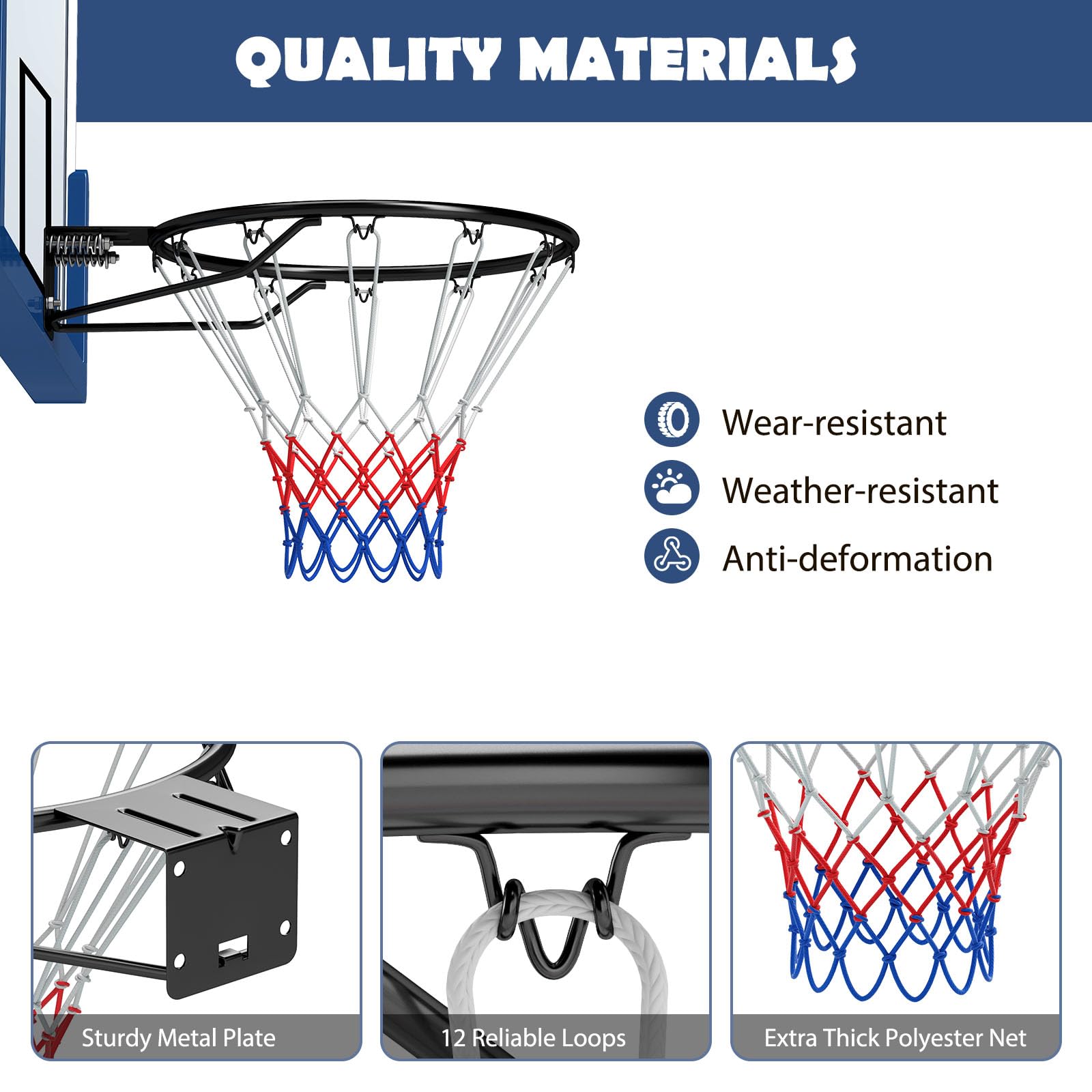 LIFEZEAL Canestro da basket da parete Ø 45 cm, solido anello da basket con supporto a parete e rete, pneumatici da basket in metallo per interni ed esterni