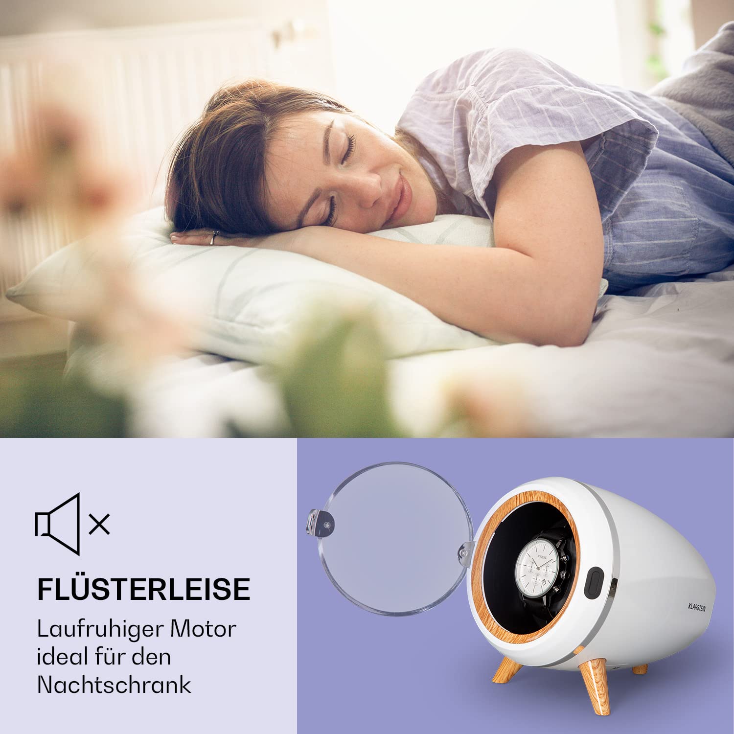 Klarstein Automatik-Uhrenbeweger für Herren & Damen, Watch Winder Mit Holz-Look, 4 TPD & 3 Rotationen, Leiser Beweger für 1 Automatikuhr